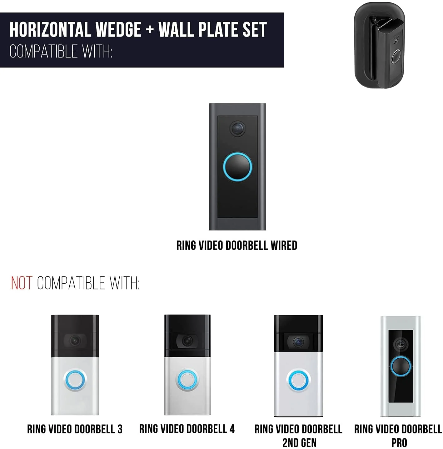 Wasserstein Horizontal Adjustable Angle Mount & Wall Plate (35° to 55°) - Compatible with Ring Video Doorbell (Wired) - Image 7