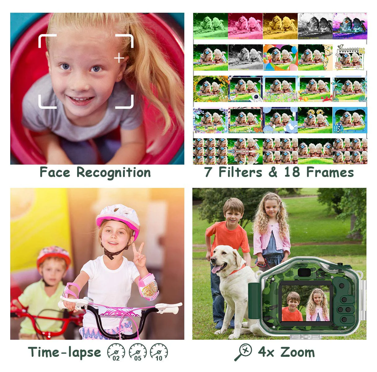 Waterproof Camera for Kids, Christmas Birthday Gifts for Boys Girls 3-12 Year Old, Mini HD Toddler Digital Video Children Travel Camcorder, 2 Inch IPS Screen with 32GB Card (Green) Green - Image 4
