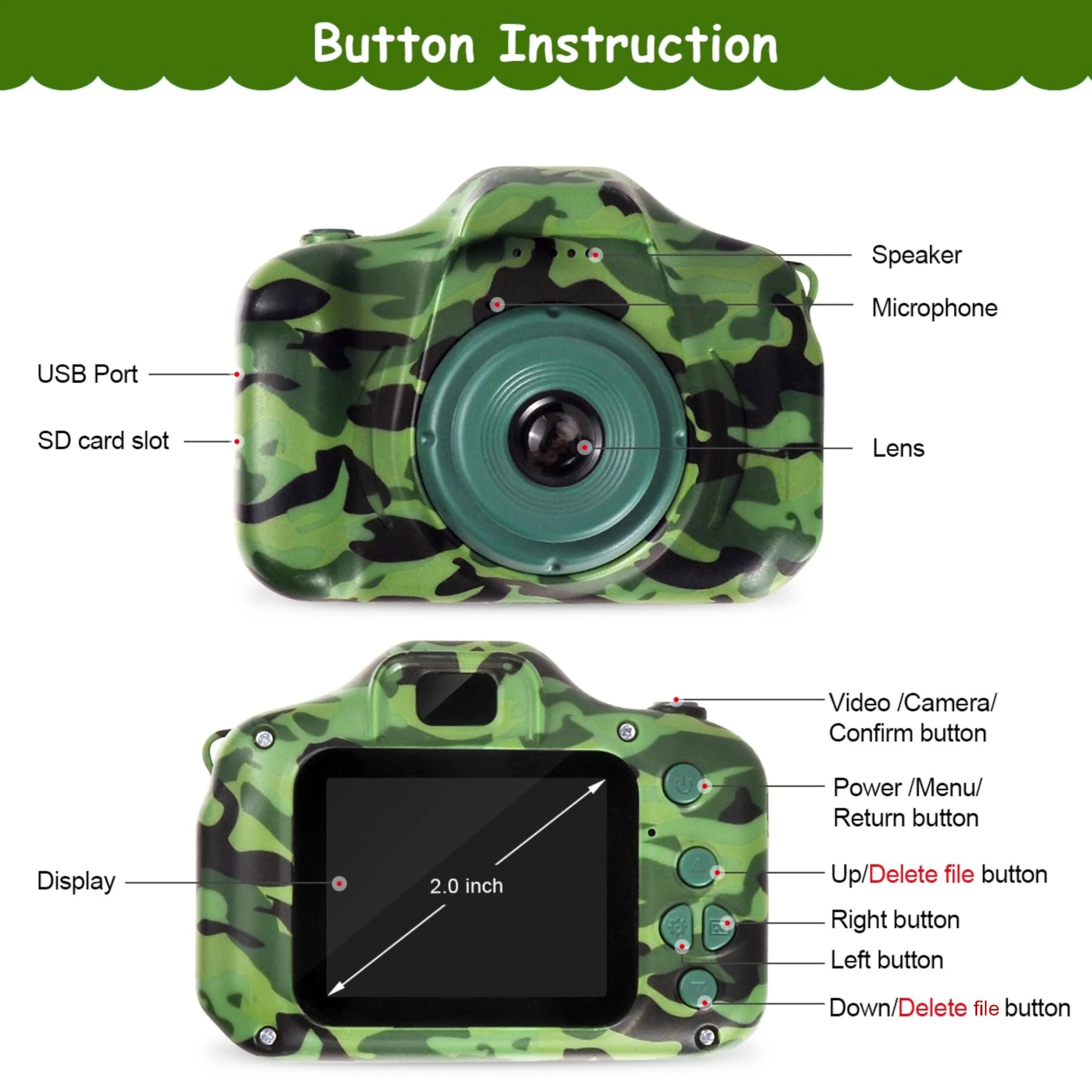 Waterproof Camera for Kids, Christmas Birthday Gifts for Boys Girls 3-12 Year Old, Mini HD Toddler Digital Video Children Travel Camcorder, 2 Inch IPS Screen with 32GB Card (Green) Green - Image 6