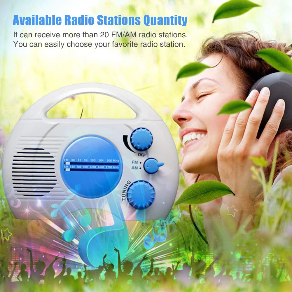 Waterproof Shower Radio - SY-910 Portable 5 Level Waterproof Radio - Mini AM FM Shower Radio Built in Speaker Audio Home Bathroom (Blue+White) - Image 4