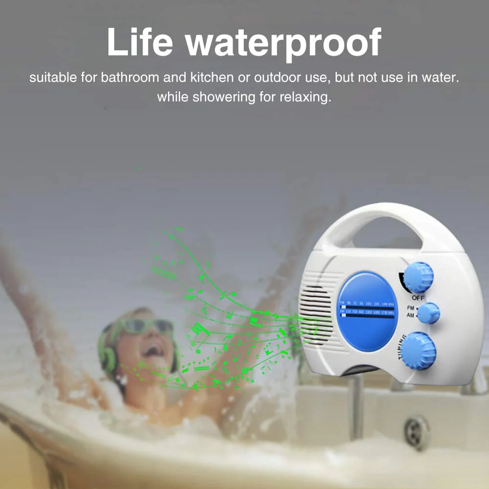 Waterproof Shower Radio - SY-910 Portable 5 Level Waterproof Radio - Mini AM FM Shower Radio Built in Speaker Audio Home Bathroom (Blue+White) - Image 7