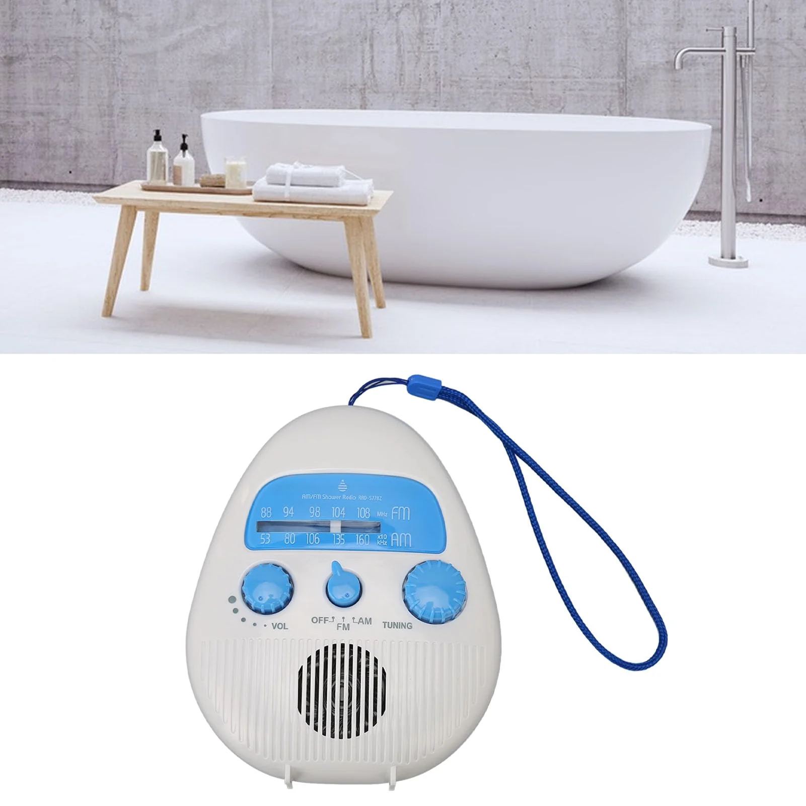 Waterproof Shower Radio, Waterproof AM FM Radio, Portable ABS Bathroom Radio Built in Speaker Battery Operated Shower Radio - Image 5