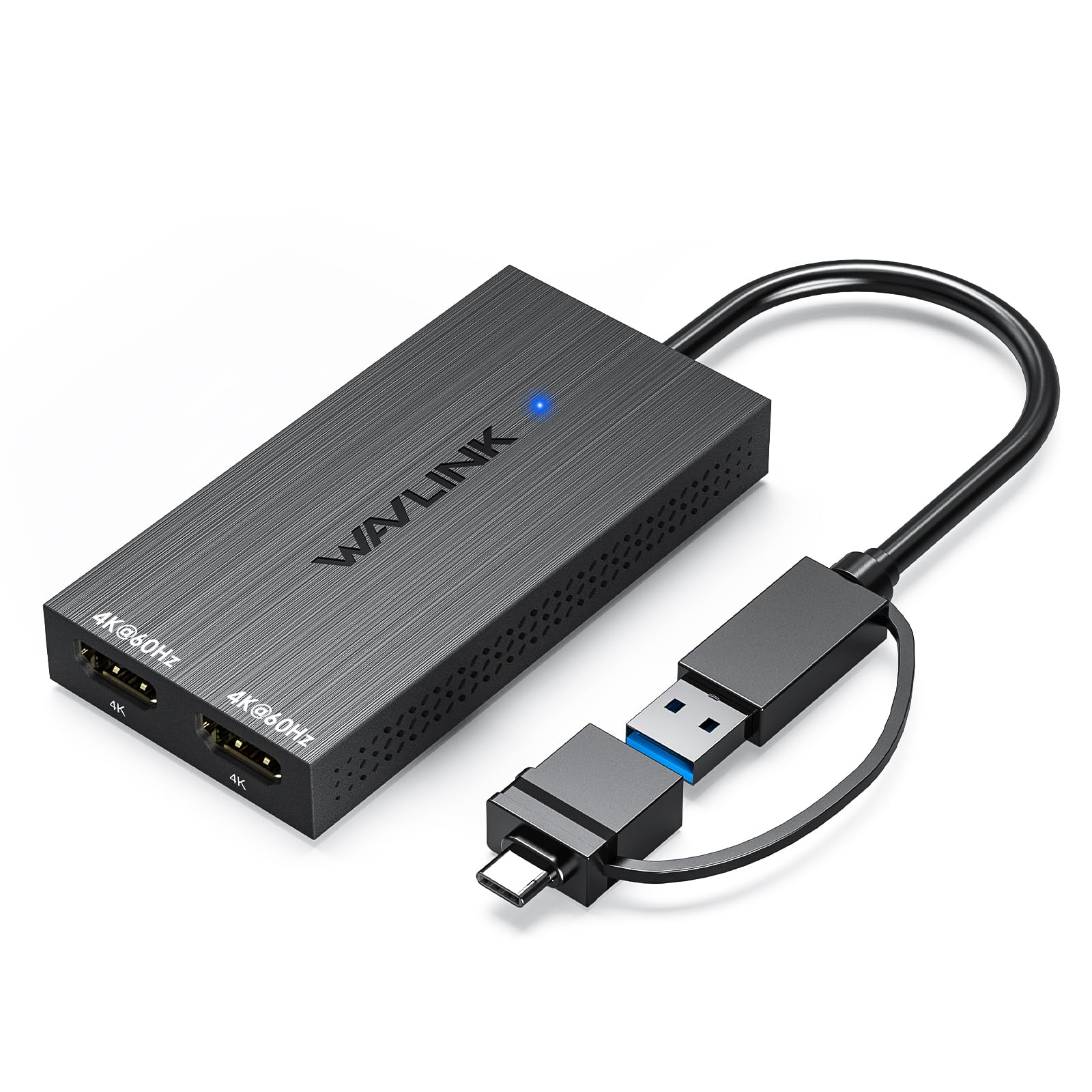 WAVLINK USB 3.0 or USB C to Dual HDMI Splitter Extended Display for Dual Monitor, Displaylink Adapter Dual HDMI 4K 60Hz for Apple Mac M1/M2/M3 or Windows 10/11, USB A/C to HDMI 4K Output USB to Dual HDMI 4K