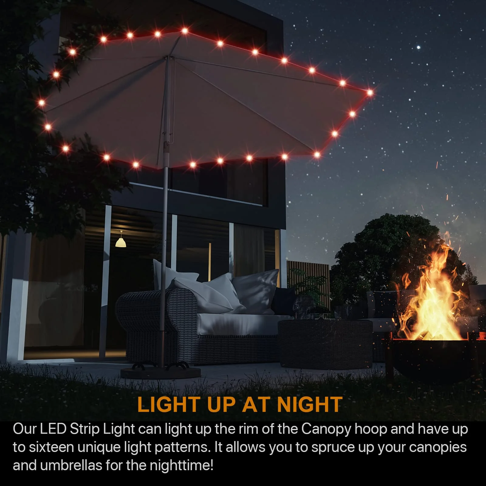 Waybelive LED Canopy and Umbrellas Rope Lights, 39.4 Ft Remote Control Rim LED Light String, 16 Color Change by Yourself, Waterproof, C Battery Powered, Bright to Display at Night Outdoors LED Rope Light - Image 3