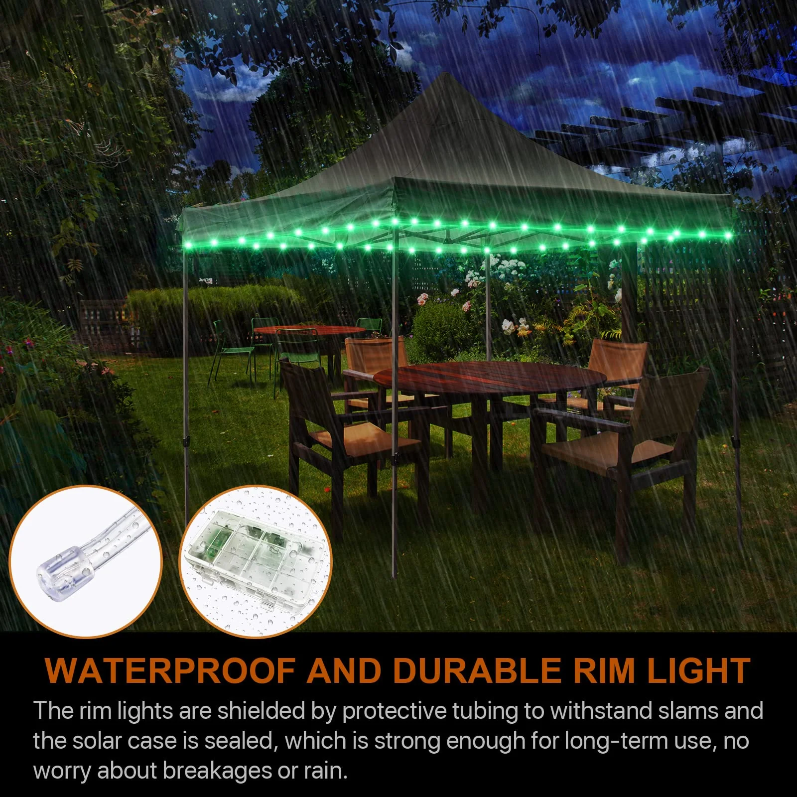 Waybelive LED Canopy and Umbrellas Rope Lights, 39.4 Ft Remote Control Rim LED Light String, 16 Color Change by Yourself, Waterproof, C Battery Powered, Bright to Display at Night Outdoors LED Rope Light - Image 4