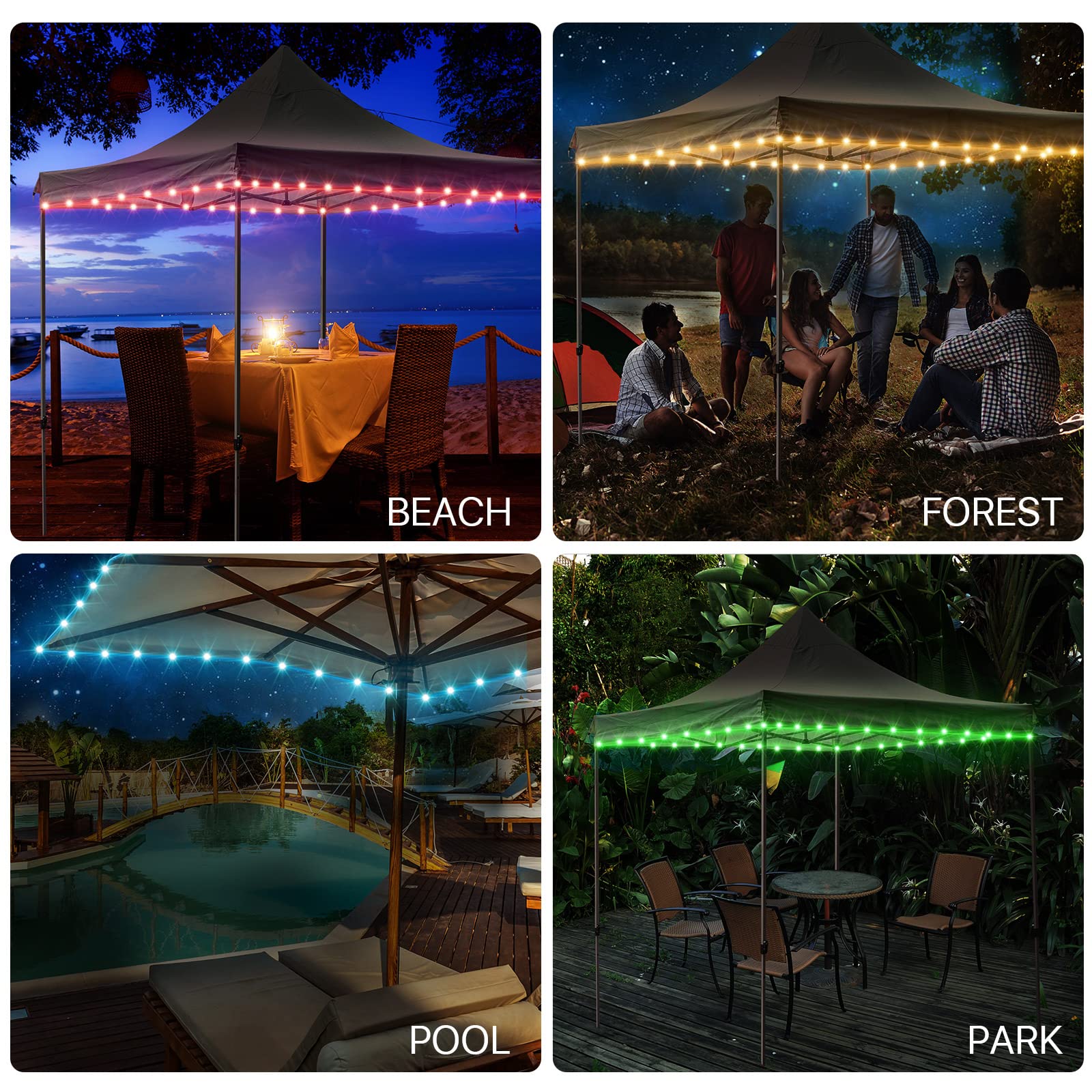 Waybelive LED Canopy and Umbrellas Rope Lights, 39.4 Ft Remote Control Rim LED Light String, 16 Color Change by Yourself, Waterproof, C Battery Powered, Bright to Display at Night Outdoors LED Rope Light - Image 7