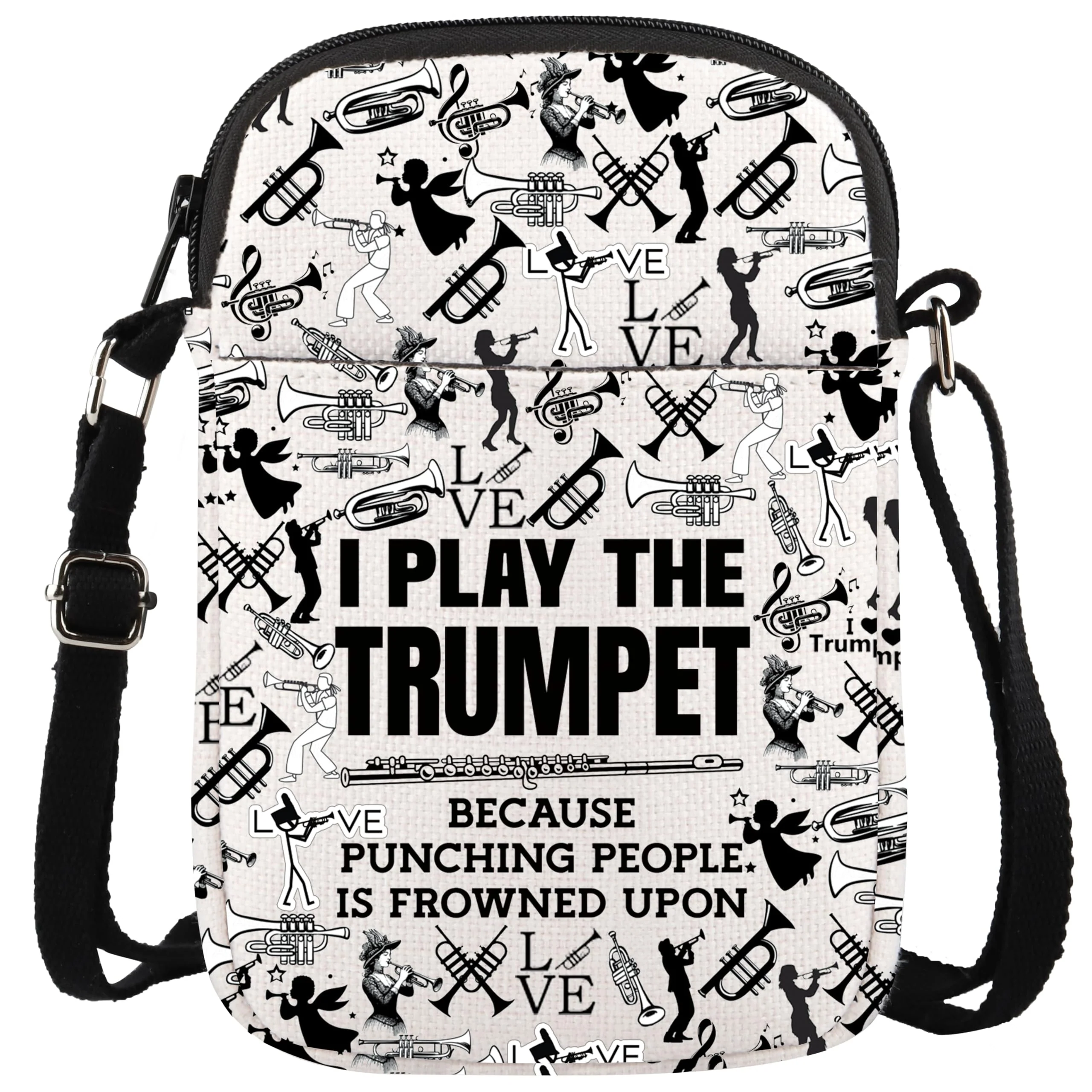 WCGXKO Orchestra Trumpeter Zipper Crossbody Bag Trumpet Player Gift Brass Band Trumpeter Messenger Bag for Trumpet Musician Play the Trumpet Cr