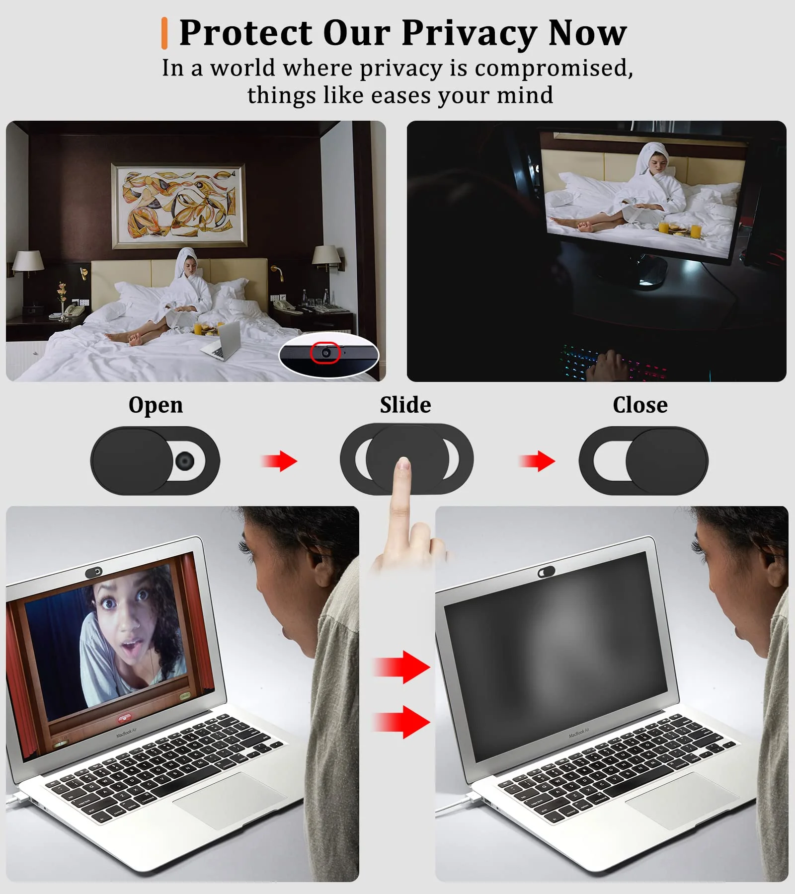 Webcam Cover, 0.03in Ultra Thin Slide Web Camera Covers for Laptop Computer Smartphone Mac iMac Macbook, Sliding Blocker Cover Protect Your Privacy Security (9*Black) 9*Black - Image 2