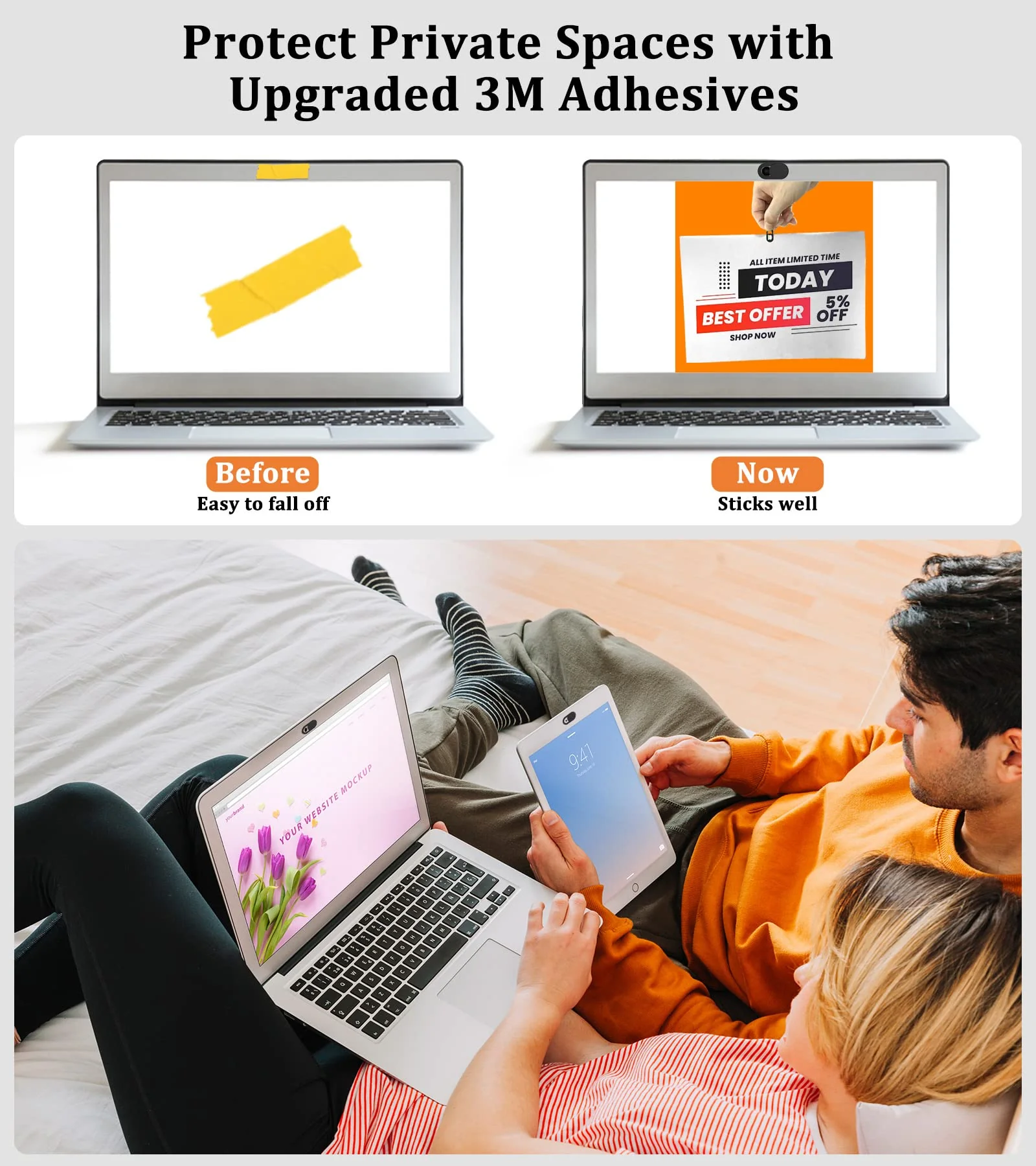 Webcam Cover, 0.03in Ultra Thin Slide Web Camera Covers for Laptop Computer Smartphone Mac iMac Macbook, Sliding Blocker Cover Protect Your Privacy Security (9*Black) 9*Black - Image 4