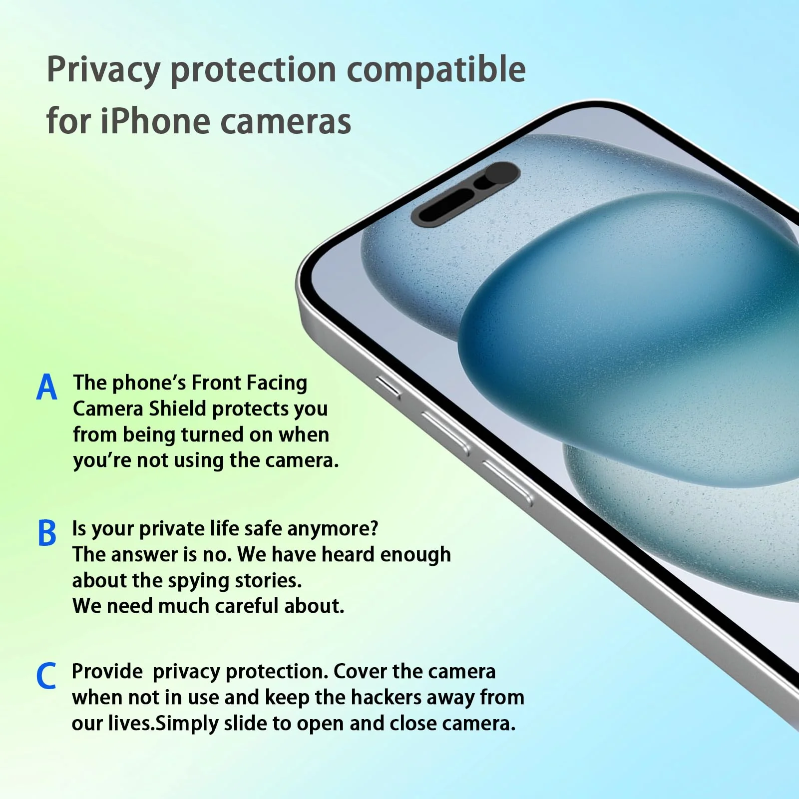 Webcam Cover,Front Camera Cover Compatible for Phone 15/15 Plus/15 Pro/15 Pro Max/14 Pro/14 Pro Max,Protect Privacy and Security,Not Affect Face ID, 2 Pack-Black Black - Image 5