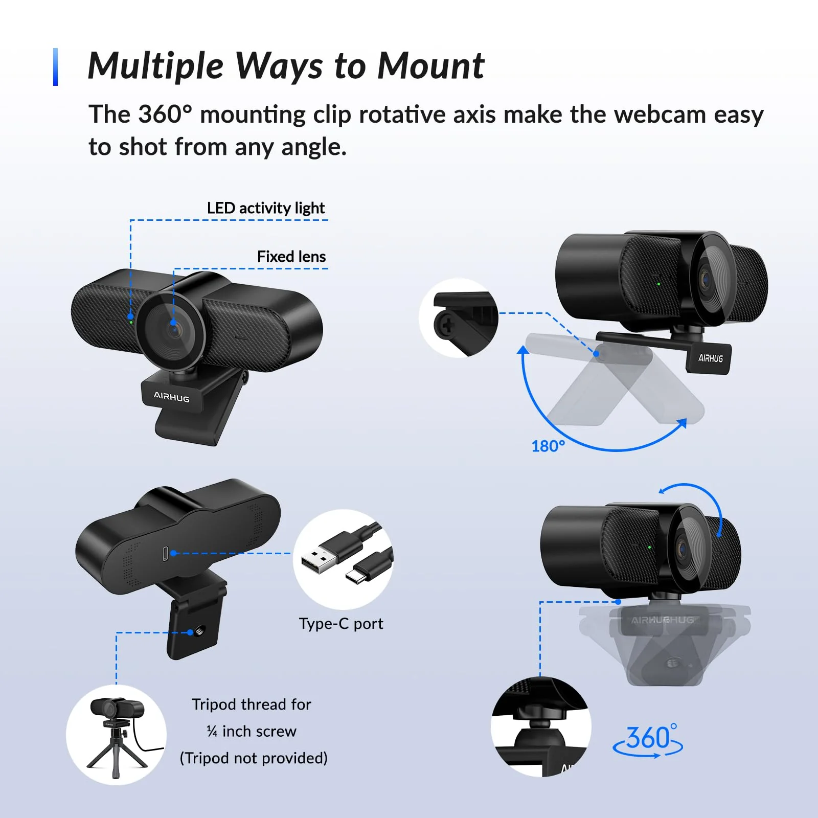 Webcam No Mic with Privacy Cover, USB Web Cam for Computer and Laptop Plug & Play, Web Camera without Audio, 78° Wide-Angle,for Streaming and Conferencing (4K Webcam No Mic) 4K Webcam No Mic - Image 7
