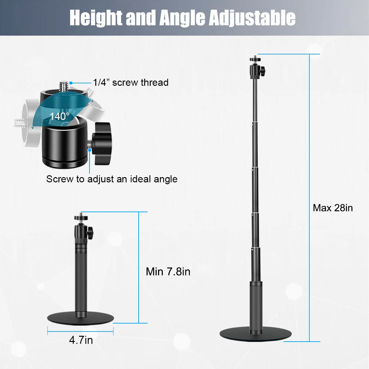 Webcam Stand, 28 Inch Web Cam Stand for Desk, Adjustable Webcam Mount Camera Stand for Logitech Webcam C922 C930e C920S C920 C615 C960 C920x BRIO 4K NexiGo N60 and Others - Image 4