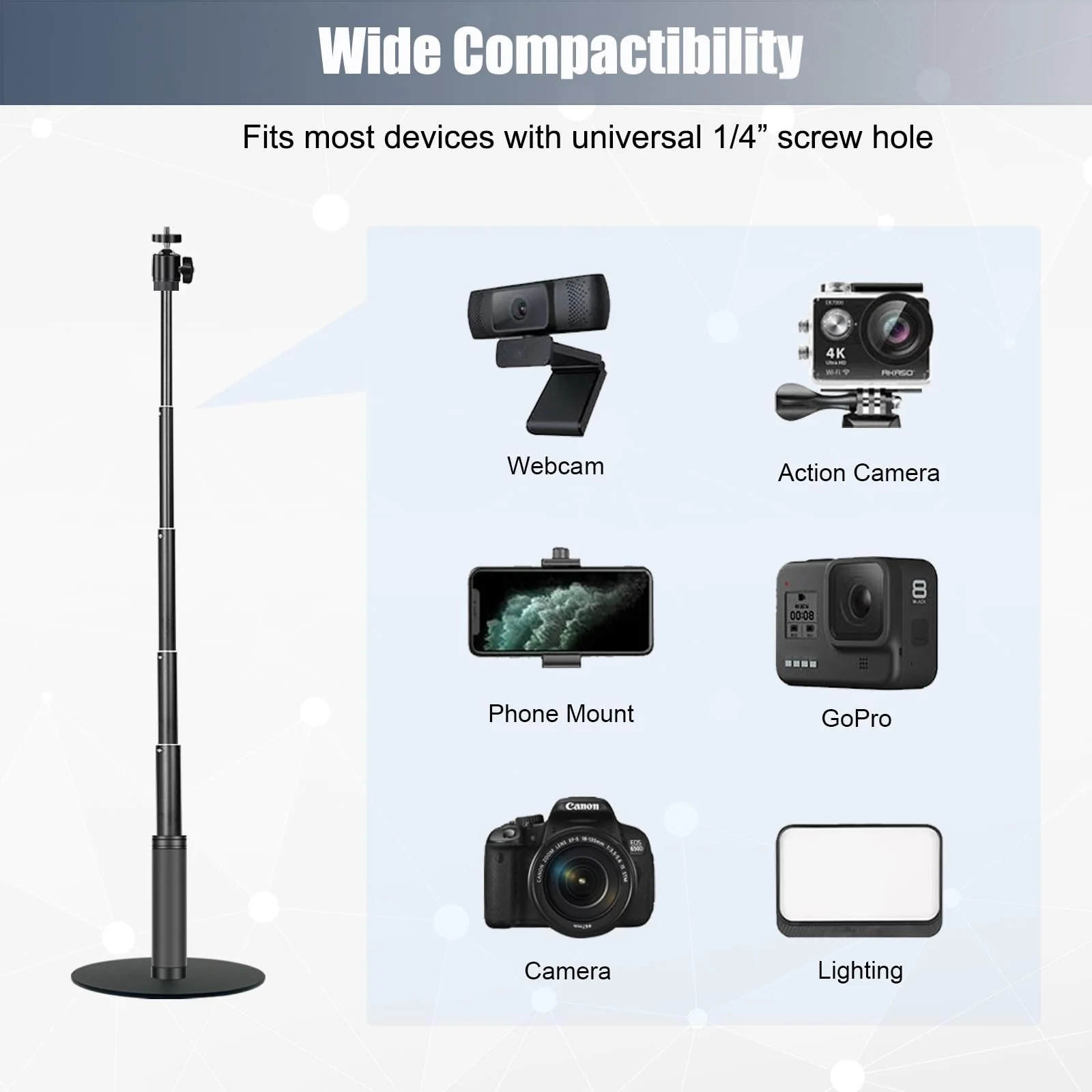 Webcam Stand, 28 Inch Web Cam Stand for Desk, Adjustable Webcam Mount Camera Stand for Logitech Webcam C922 C930e C920S C920 C615 C960 C920x BRIO 4K NexiGo N60 and Others - Image 5