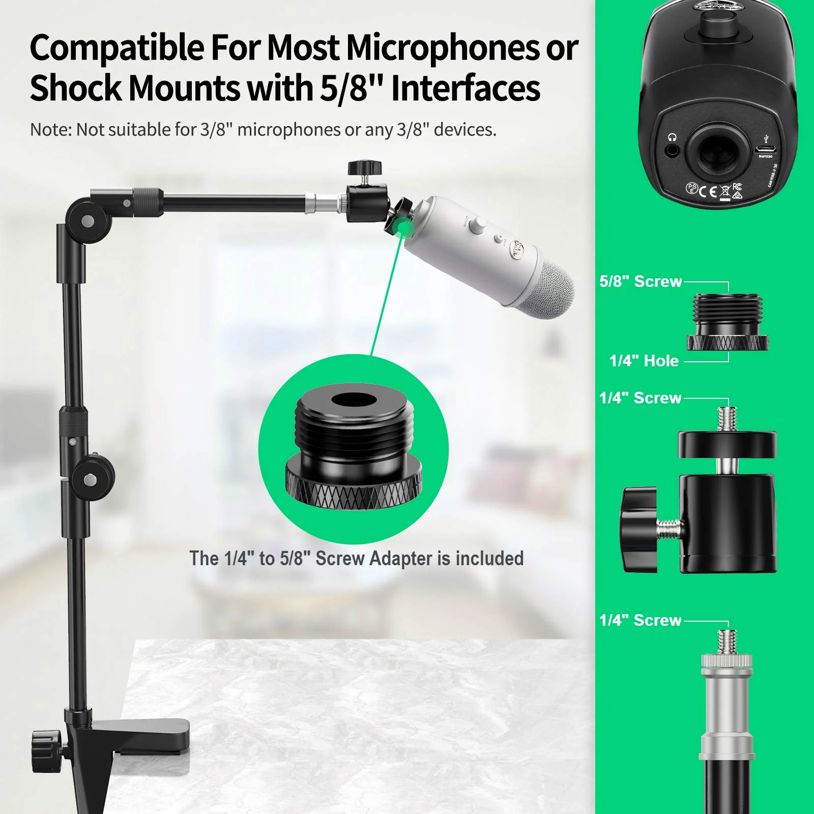 Webcam Stand Camera Mount with Phone Holder & 5/8" Screw, 22in Flexible Projector Stand Gooseneck Desk Mic Stand for Logitech C922 C930e C920 C615 C960 Brio 4K, GoPro, Blue Yeti Snowball Ice - Image 6