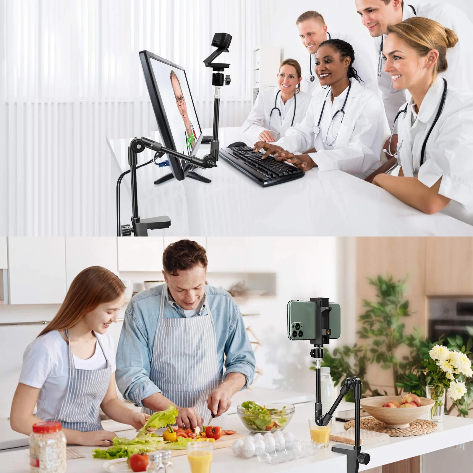 Webcam Stand Camera Mount with Phone Holder & 5/8" Screw, 22in Flexible Projector Stand Gooseneck Desk Mic Stand for Logitech C922 C930e C920 C615 C960 Brio 4K, GoPro, Blue Yeti Snowball Ice - Image 7