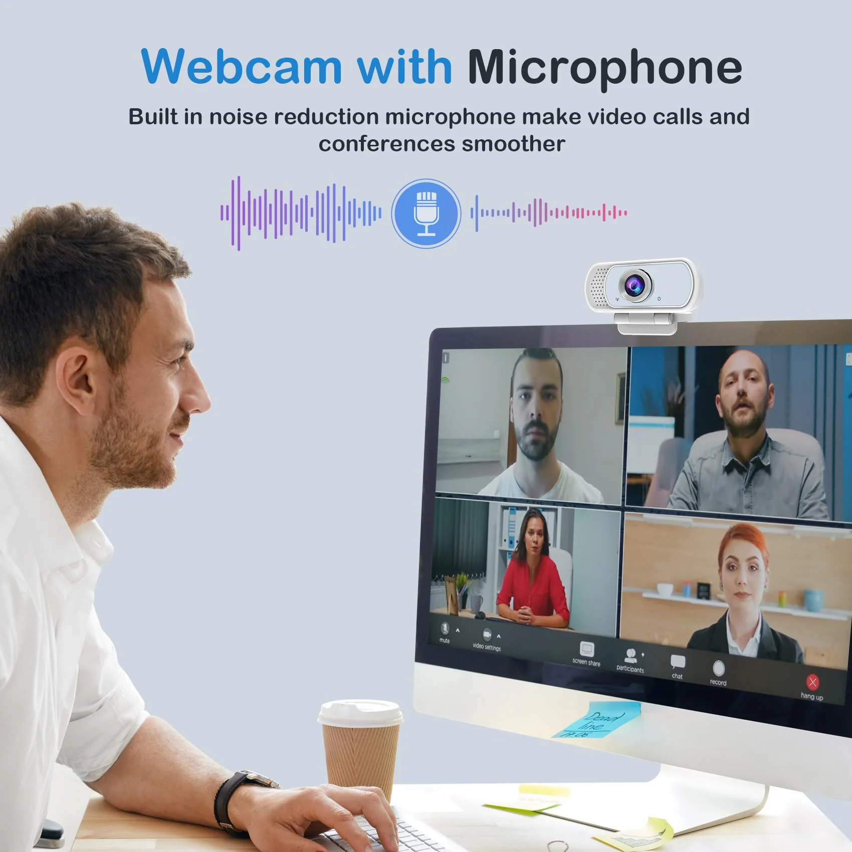 Webcam with Microphone,Webcam 1080p White,USB Web Camera 110-Degree View Angle Computer Camera,Webcam Tripod/Privacy Cover/USB C Adapter Include,Plug and Play for Video Conferencing - Image 3