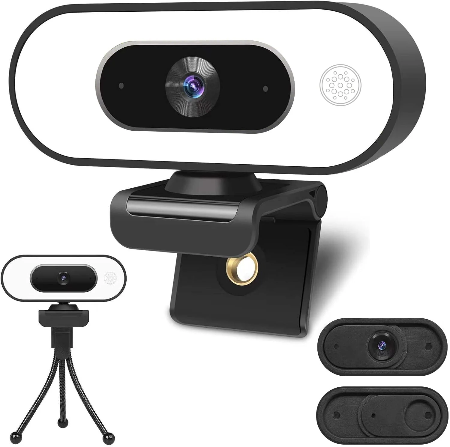 Webcam with Ring Light Microphone - Streaming Web Camera, 1080P Full HD Pro Camera for PC Mac Laptop Desktop, USB Computer Webcam with Privacy Cover and Tripod for Zoom Meeting Skype Teams Twitch Webcam with Light & Cover & Tripod