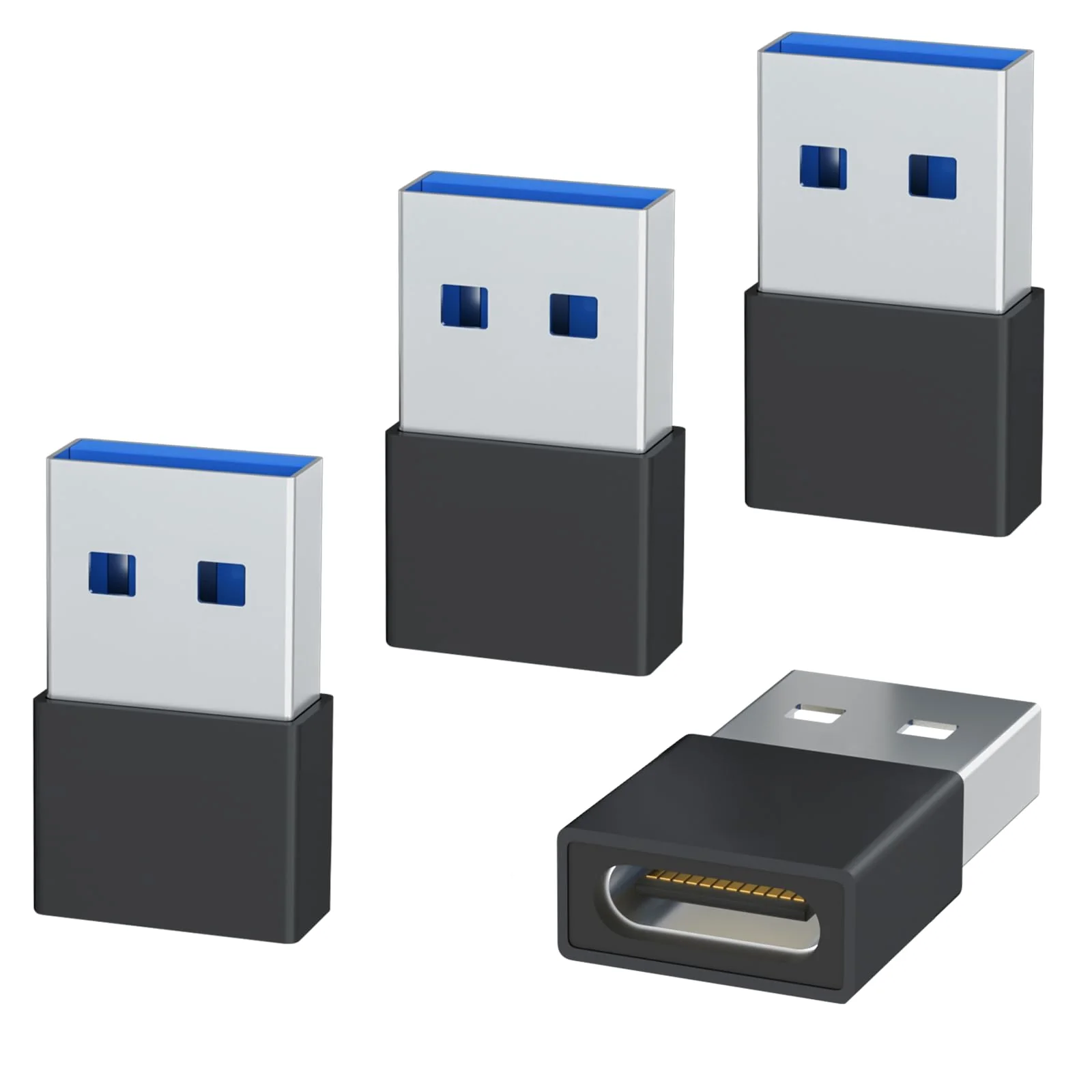 Welldiea USB to USB C Adapter 4 Pack, USB C Female to USB Male OTG Charger Type C Converter Compatible with Apple Watch Ultra iWatch 7-9,iPhone 15~13 Plus Pro Max,AirPods 3,iPad Air,Car,Galaxy (Black) Black