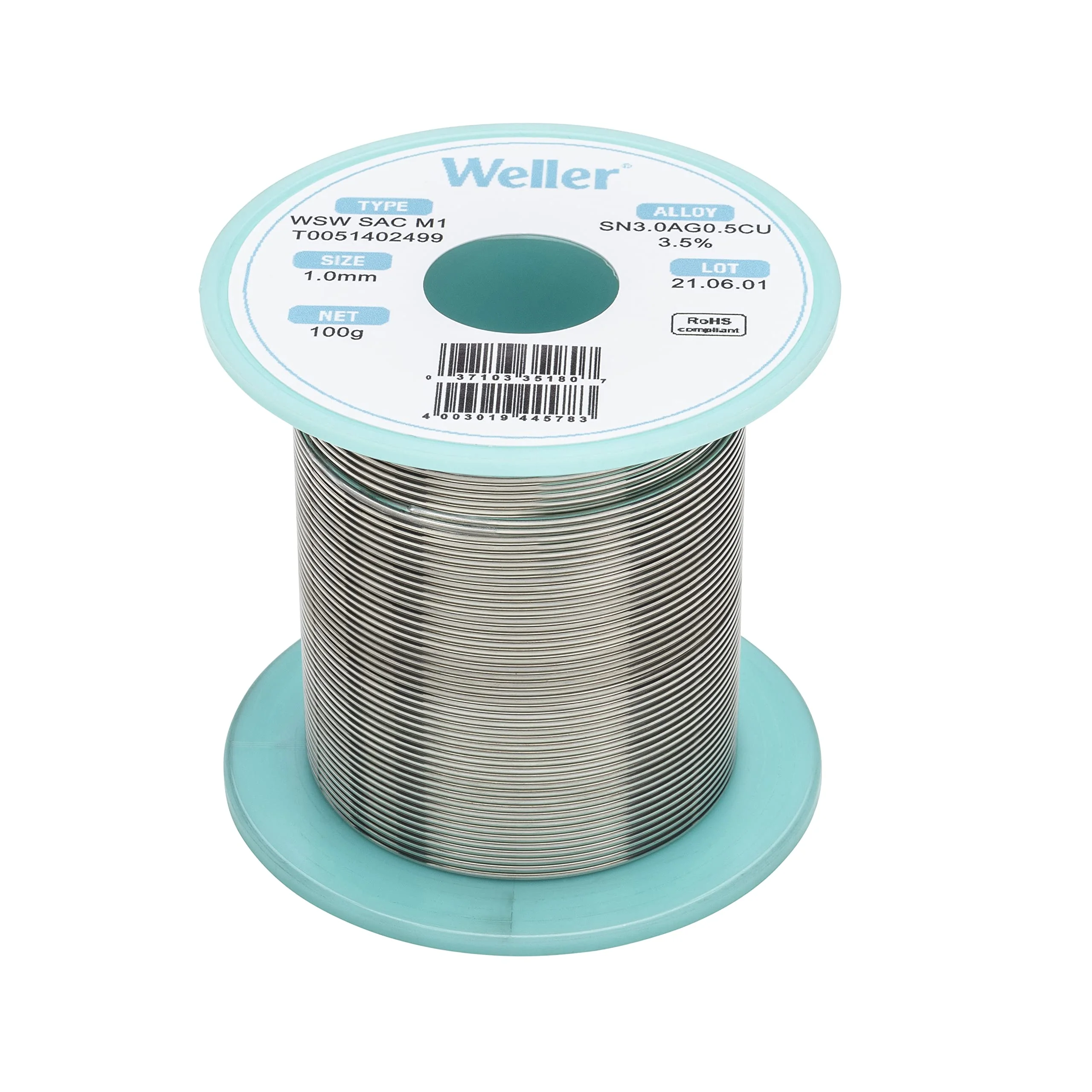Weller WSW SAC M1 (T0051402499) Lead-Free Solder Wire, Diameter 1.0 mm, Alloy Sn96.5Ag3Cu0.5, Flux Content 3.5%, 100 g 1,0mm, 100g