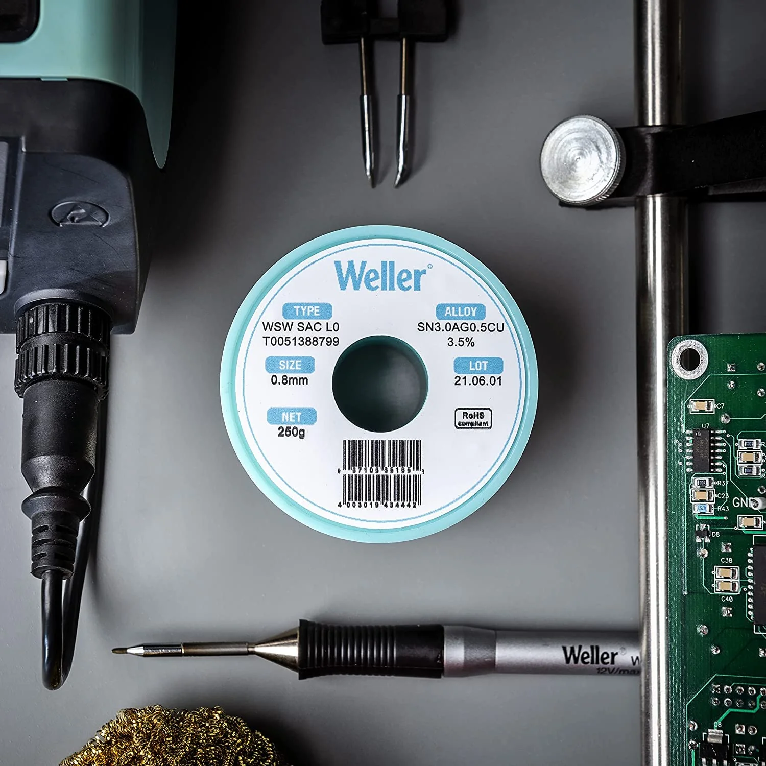 Weller WSW SAC M1 (T0051402499) Lead-Free Solder Wire, Diameter 1.0 mm, Alloy Sn96.5Ag3Cu0.5, Flux Content 3.5%, 100 g 1,0mm, 100g - Image 8