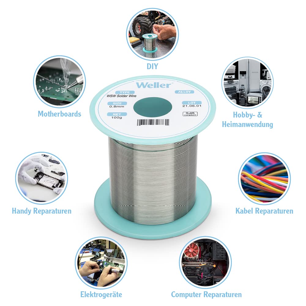 Weller WSW SCN M1 (T0051402799) 0.5mm Lead Free Solder Wire Alloy Sn99.3Cu0.6Ni0.05 Flux Content 3.5% 100g Silver 0,5mm, 100g - Image 4