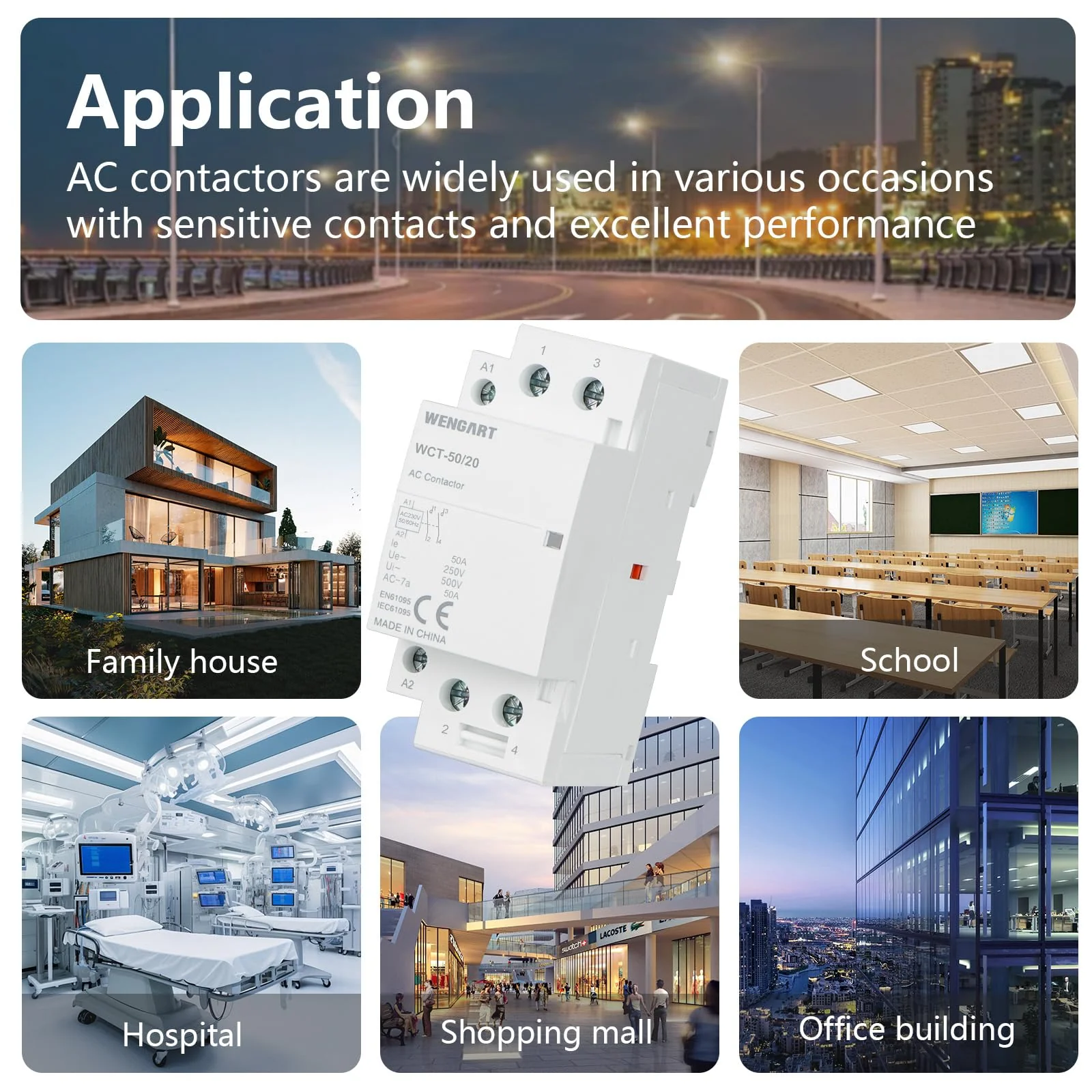 Wengart Compact AC Contactor WCT-50, White, AC230V, 50A, Built for Durability, Whisper Quiet Operation, Energy Saving, with Additional Functions for Household Appliances (2NO) 2NO - Image 4