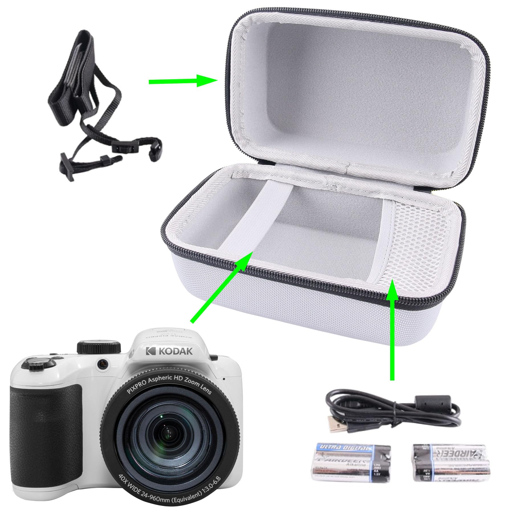 WERJIA Hard Carrying Case for KODAK PIXPRO AZ401/AZ405/AZ425/AZ255 Digital Camera,Fits USB Cable and Extra Batteries (grey) grey - Image 5