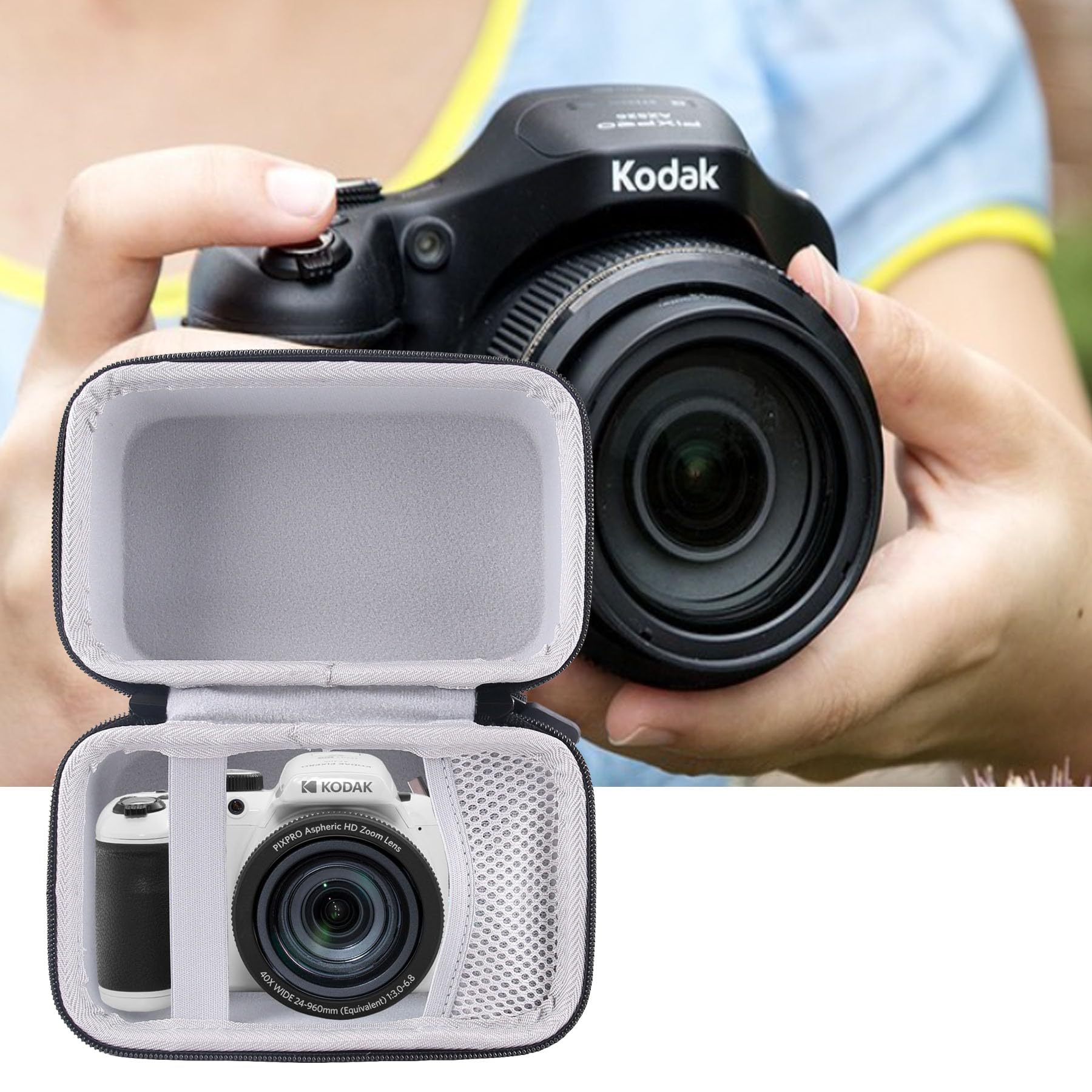 WERJIA Hard Carrying Case for KODAK PIXPRO AZ401/AZ405/AZ425/AZ255 Digital Camera,Fits USB Cable and Extra Batteries (grey) grey - Image 6