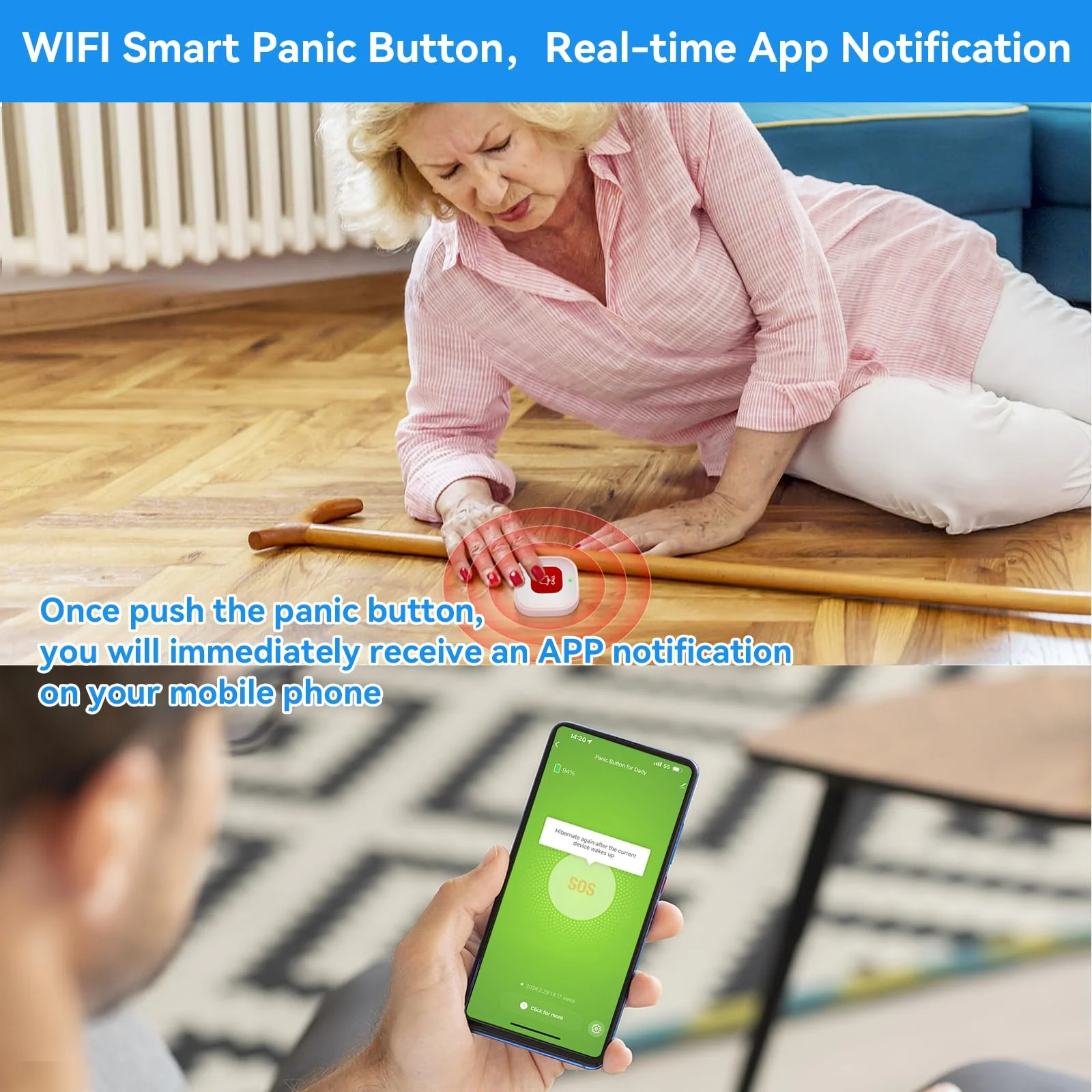 WiFi Caregiver Call Button for Elderly at Home w App Notification, Elderly Monitoring, Caregiver Pager, Life Alert Systems for Seniors No Monthly Fee, Alert Button for Seniors at Home - Image 2
