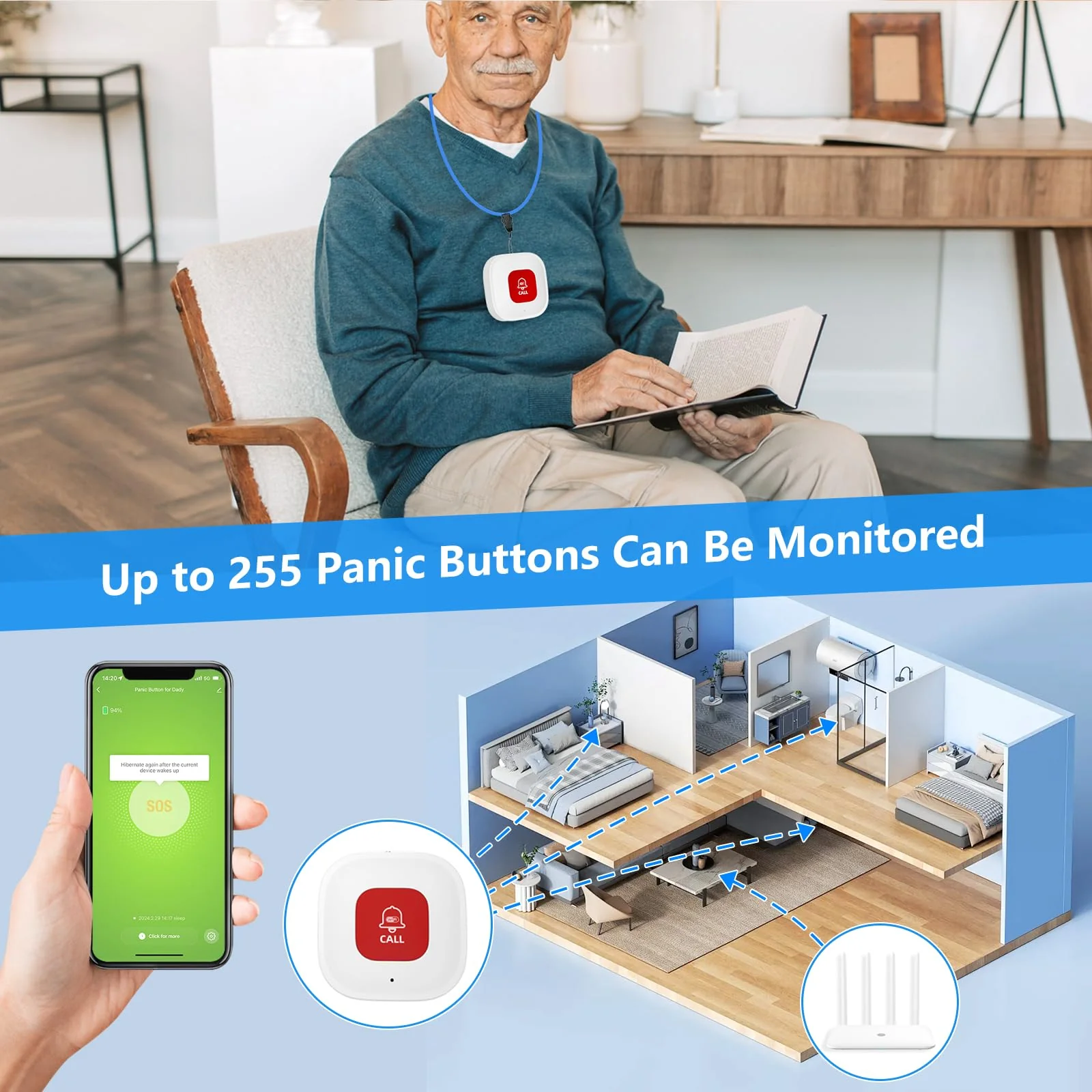 WiFi Caregiver Call Button for Elderly at Home w App Notification, Elderly Monitoring, Caregiver Pager, Life Alert Systems for Seniors No Monthly Fee, Alert Button for Seniors at Home - Image 6