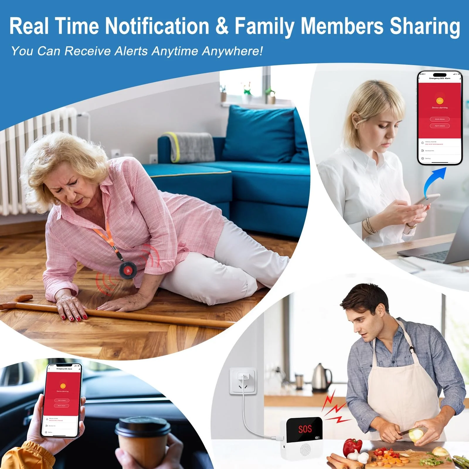 WiFi Caregiver Pager System Life Alert Systems for Seniors No Monthly Fee Call Bell for Patients at Home Fall Alert Devices for Elderly 3 SOS Call Button 1 Receiver(only Supports 2.4GHz Wi-Fi) 3 Button & 1 Receiver - Image 2