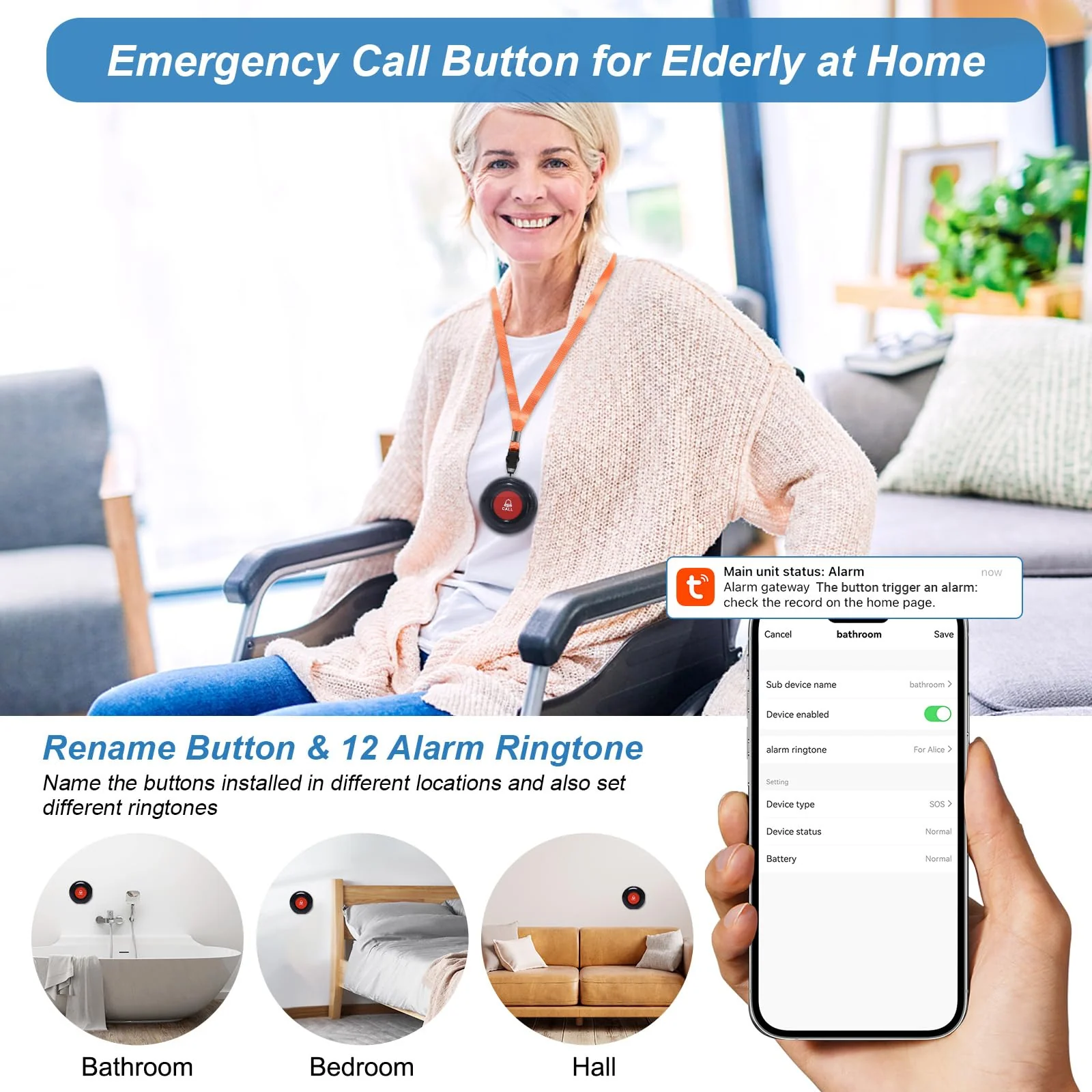 WiFi Caregiver Pager System Life Alert Systems for Seniors No Monthly Fee Call Bell for Patients at Home Fall Alert Devices for Elderly 3 SOS Call Button 1 Receiver(only Supports 2.4GHz Wi-Fi) 3 Button & 1 Receiver - Image 7