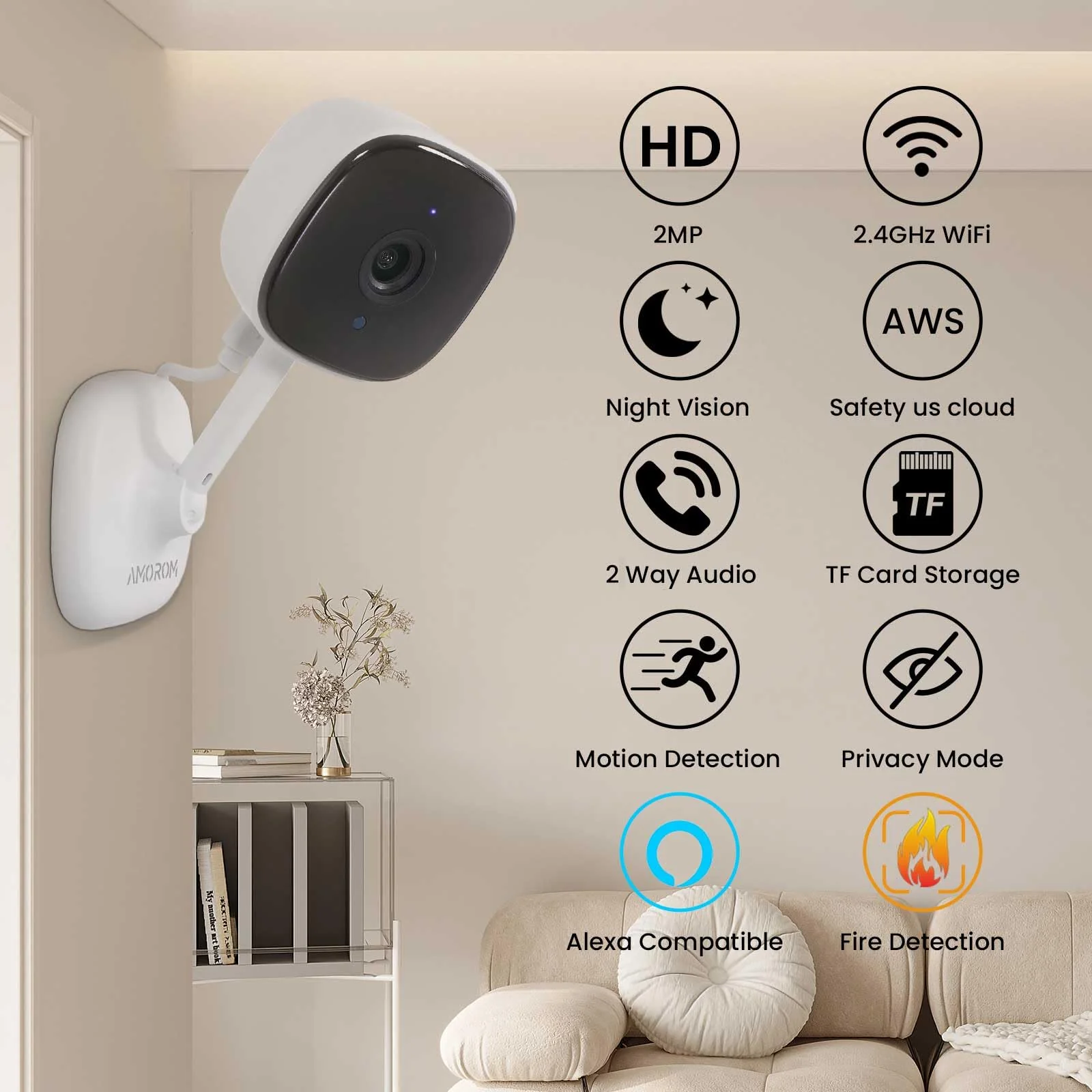 WiFi Indoor Camera for Home Security, 24/7 Recording Camera for Office/House/Apartment Surveillance,SD Card/Cloud Storage, 2-Way Audio,Night Vision,AI Detection, Alexa/Google Assistant Supported 1 Pack (2.4G WIFI) - Image 2