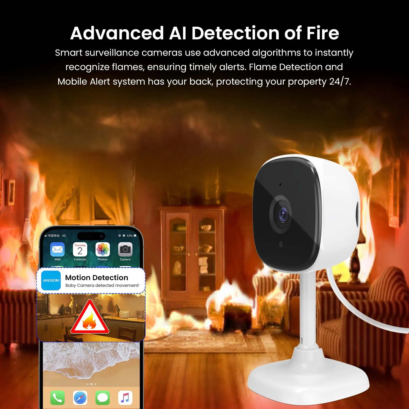 WiFi Indoor Camera for Home Security, 24/7 Recording Camera for Office/House/Apartment Surveillance,SD Card/Cloud Storage, 2-Way Audio,Night Vision,AI Detection, Alexa/Google Assistant Supported 1 Pack (2.4G WIFI) - Image 6