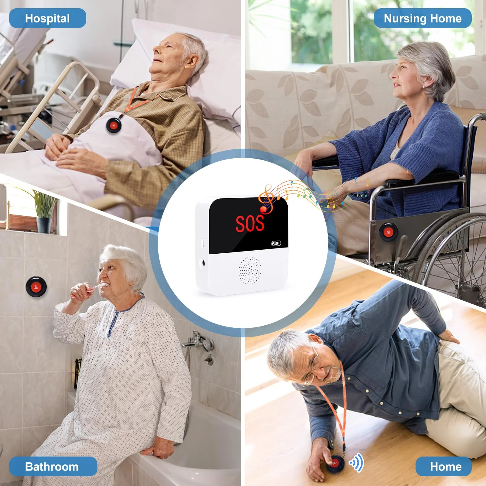 WiFi Smart Wireless Caregiver Pager Call Button Emergency Alert System Life Alert Button for Elderly Patient Seniors Disabled 1 SOS Panic Button 1 Receiver(Only Supports 2.4GHz & No Monthly Fee) 1 Button & 1 Receiver - Image 5