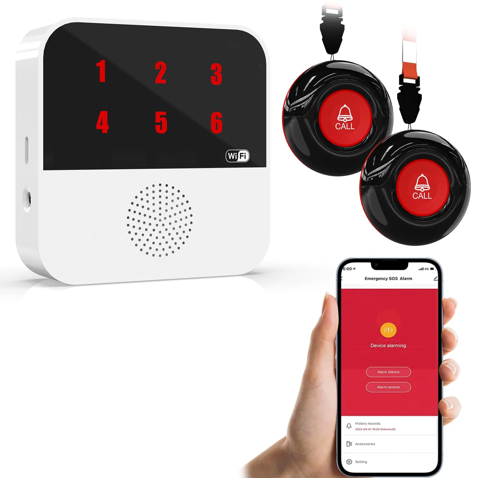WiFi Smart Wireless Caregiver Pagers for Elderly Alert Button That Calls Cell Phone Caregiver Alert System with LED Number Display 2 SOS Call Button 1 Receiver(Only Supports 2.4GHz & No Monthly Fee) 2 Button & 1 Receiver