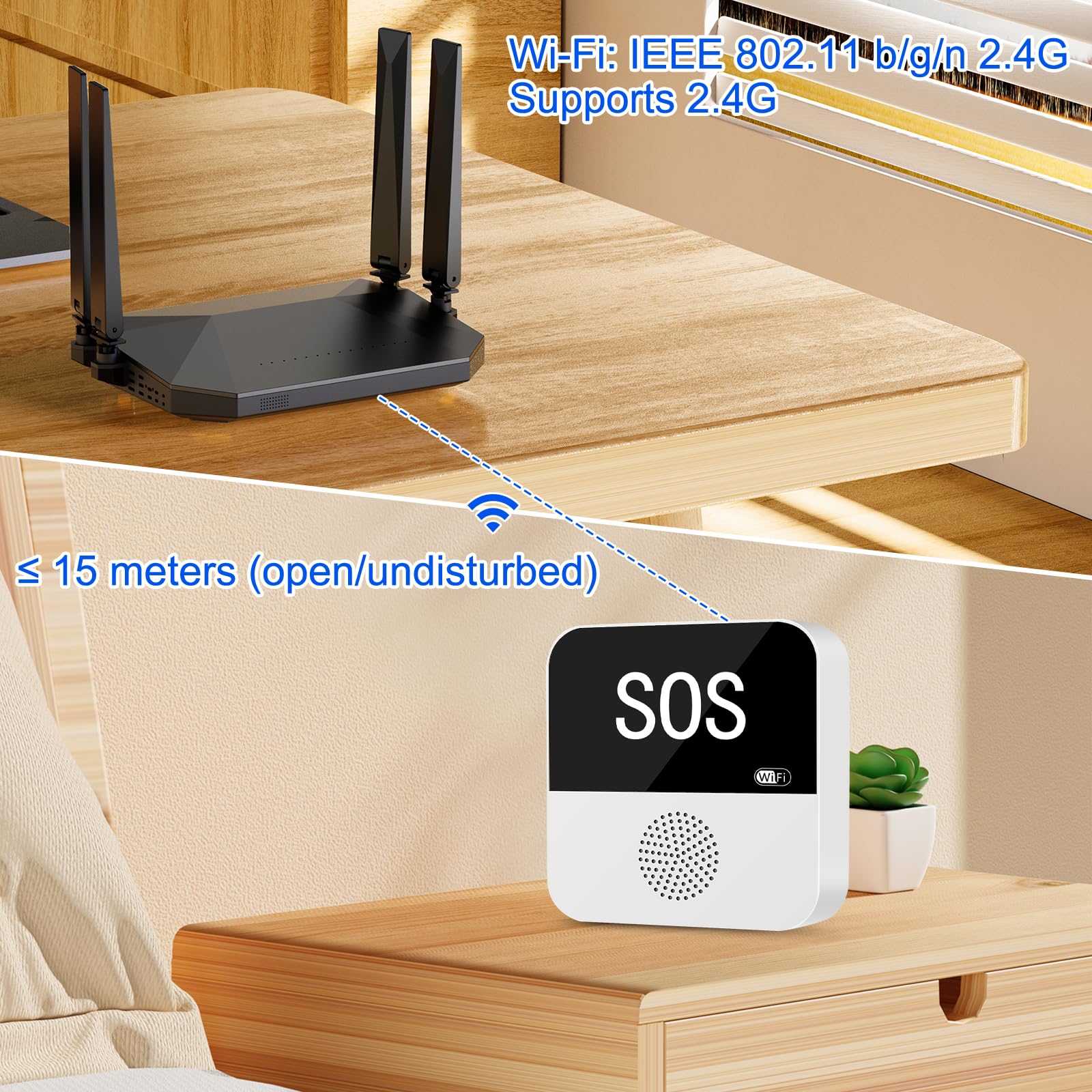 WiFi Wireless Caregiver Pager Call Button Life Alert System Emergency Alert Button for Seniors Patient Disabled Elderly 2 Panic Buttons 1 Receiver(only Supports 2.4GHz Wi-Fi) 2 black call buttons + 1 receiver - Image 5