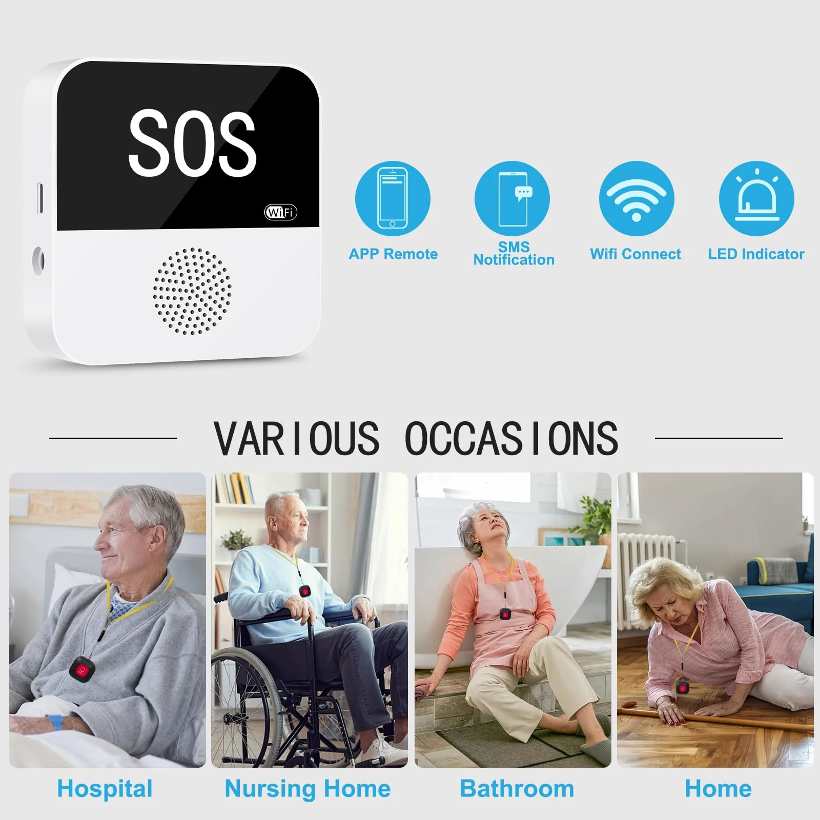 WiFi Wireless Caregiver Pager Call Button Life Alert System Emergency Alert Button for Seniors Patient Disabled Elderly 2 Panic Buttons 1 Receiver(only Supports 2.4GHz Wi-Fi) 2 black call buttons + 1 receiver - Image 6