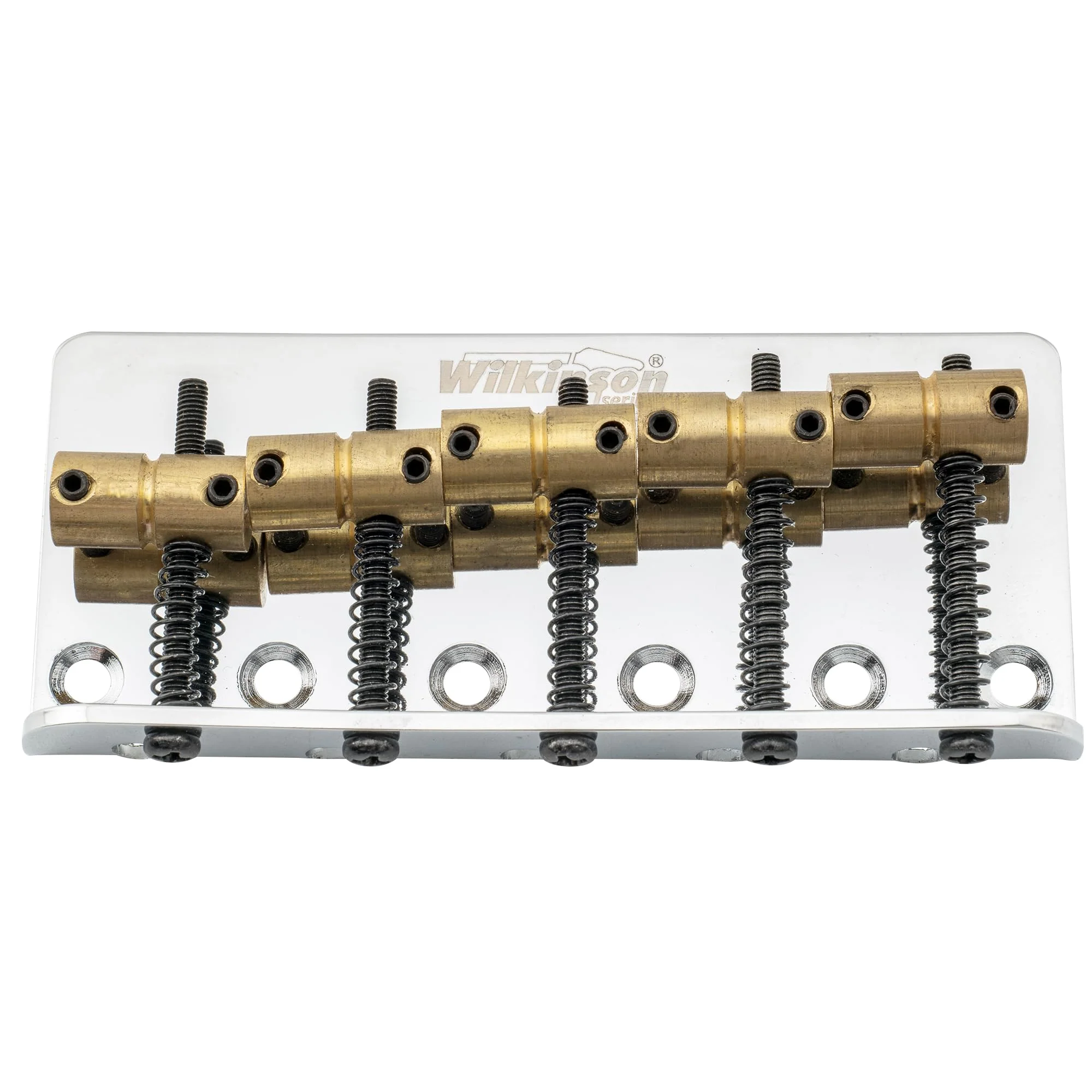 Wilkinson 72mm (2-53/64 Inch) 5-String Bass Bridge Vintage Brass Saddles for Precision/Jazz Bass, Chrome