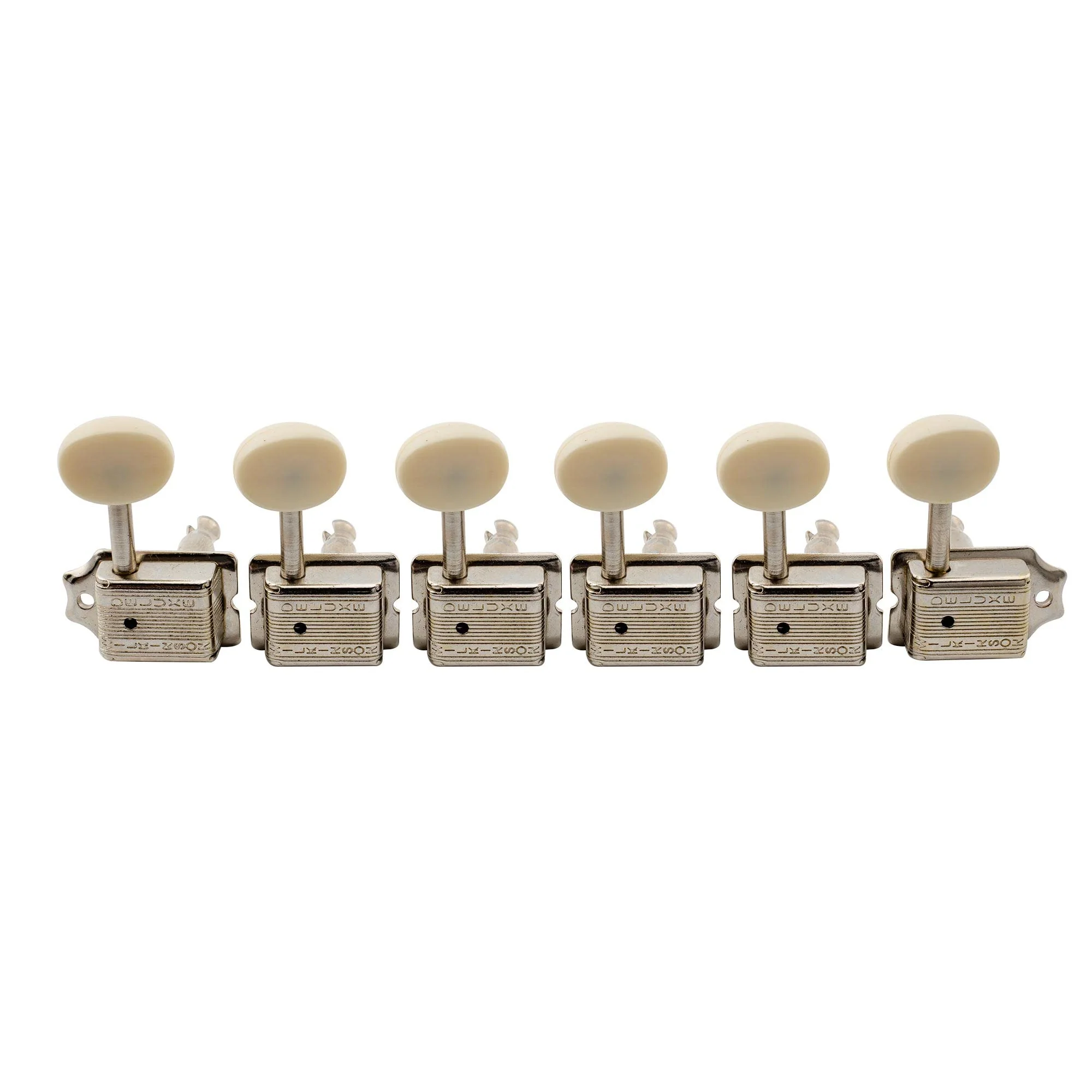 Wilkinson Deluxe WJ55 Vintage 6 Inline Guitar Tuners Split Post Machine Heads Tuning Pegs Keys for Classic Vibe Fender Strat/Tele Style Electric Guitar, Nickel with Off White Button