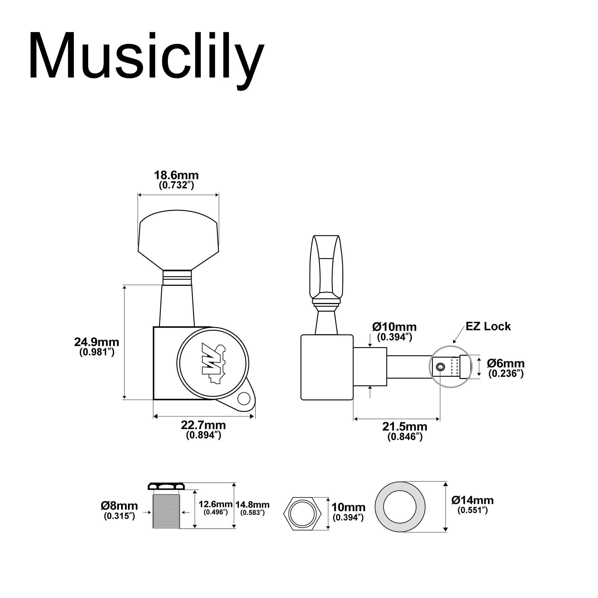 Wilkinson WJN07 6 inline EZ-LOK Guitar Tuners Machine Heads 19:1 Ratio Tuning Pegs Keys for Fender Strat Stratocaster Tele Telecaster Electric Guitar Replacement Parts, Black - Image 2