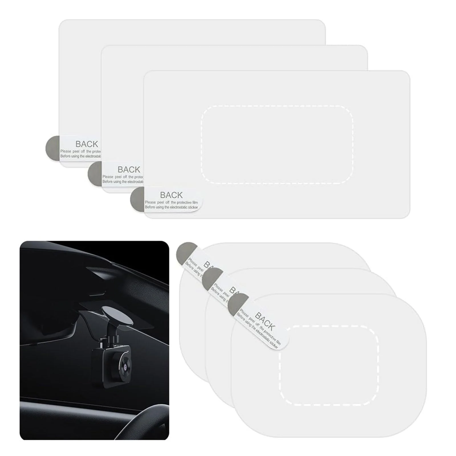 Windshield Dashcam Stickers, Sturdy Electrostatic Stickers Easily Prevent Scratching & Falling, Transparent Windshield Film for Mounting Dash Cam Phone Projection Screen