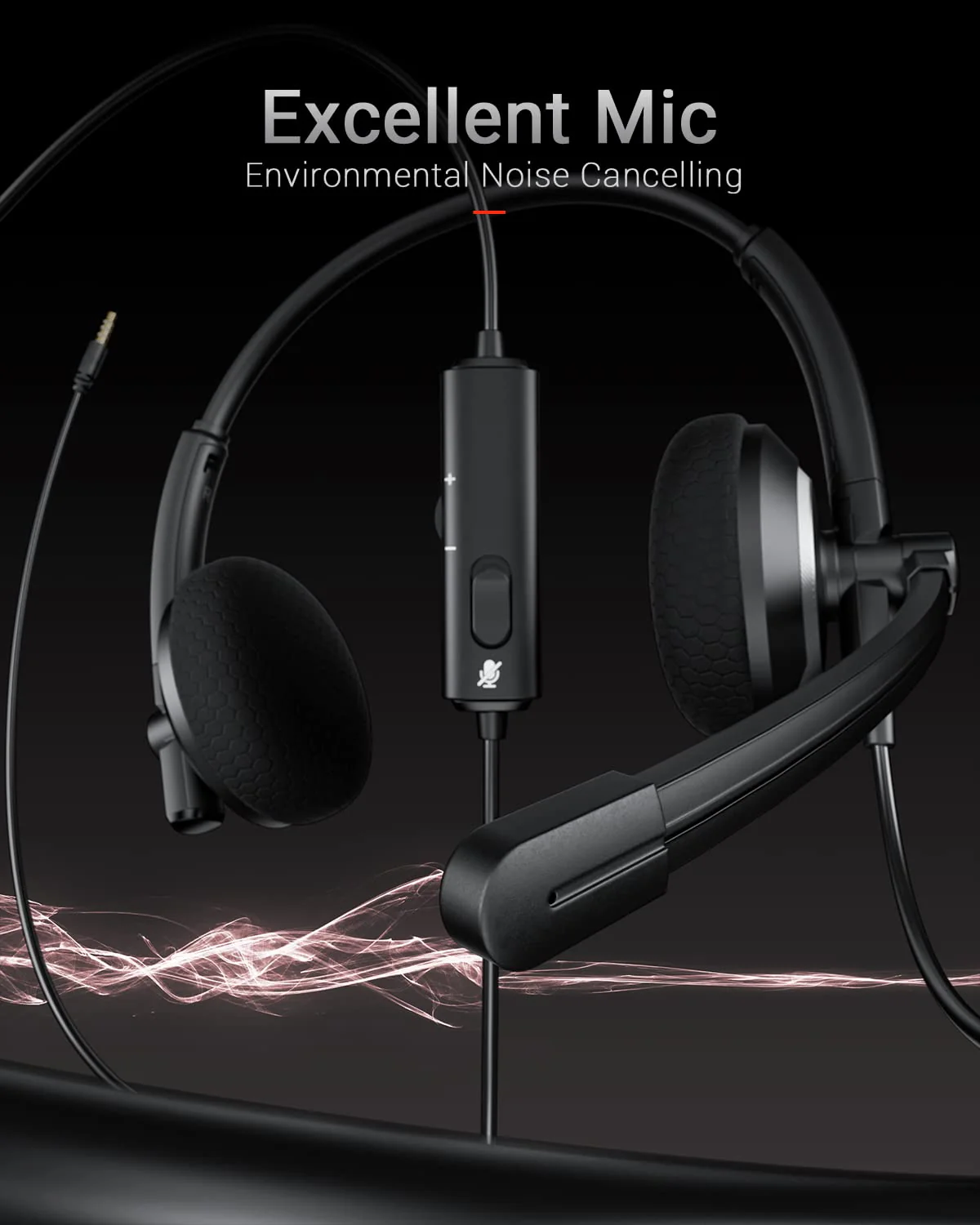 Wired Headset with Microphone for PC Laptop - 3.5mm Jack On Ear Headphones with Noise Cancelling Microphone for Boom Skype Webinars, in-line Control,Comfortable 3.5mm computer headset Black - Image 2