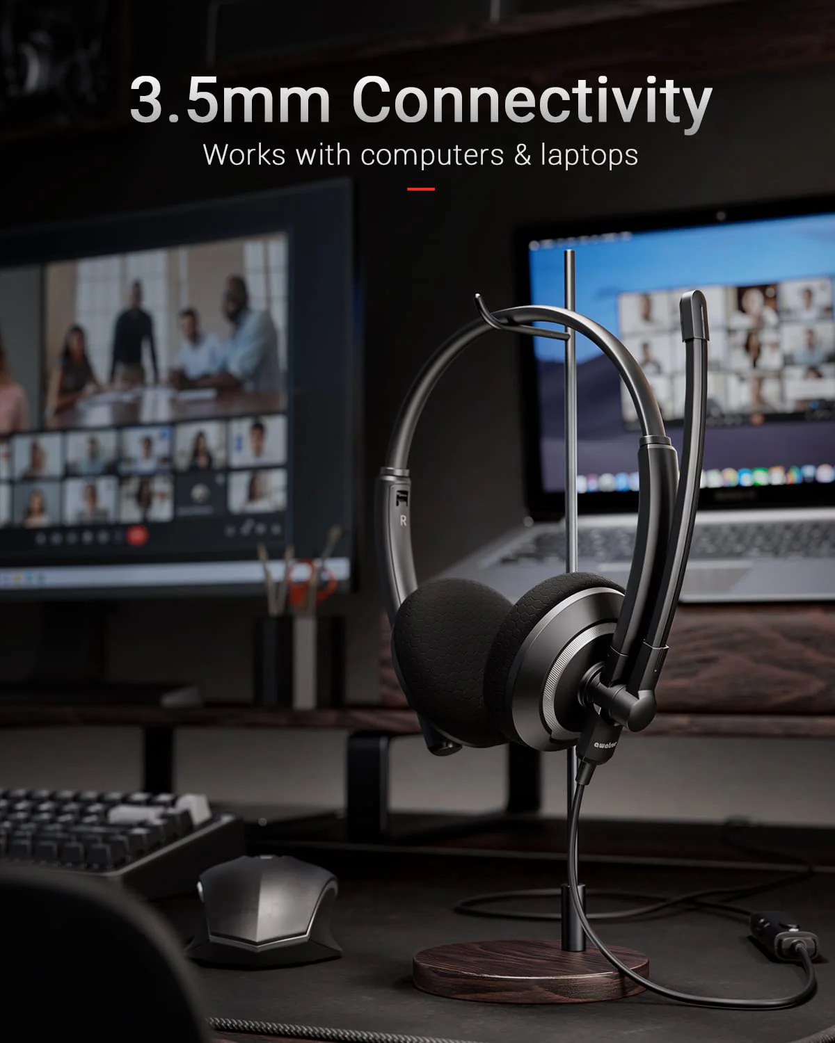 Wired Headset with Microphone for PC Laptop - 3.5mm Jack On Ear Headphones with Noise Cancelling Microphone for Boom Skype Webinars, in-line Control,Comfortable 3.5mm computer headset Black - Image 4