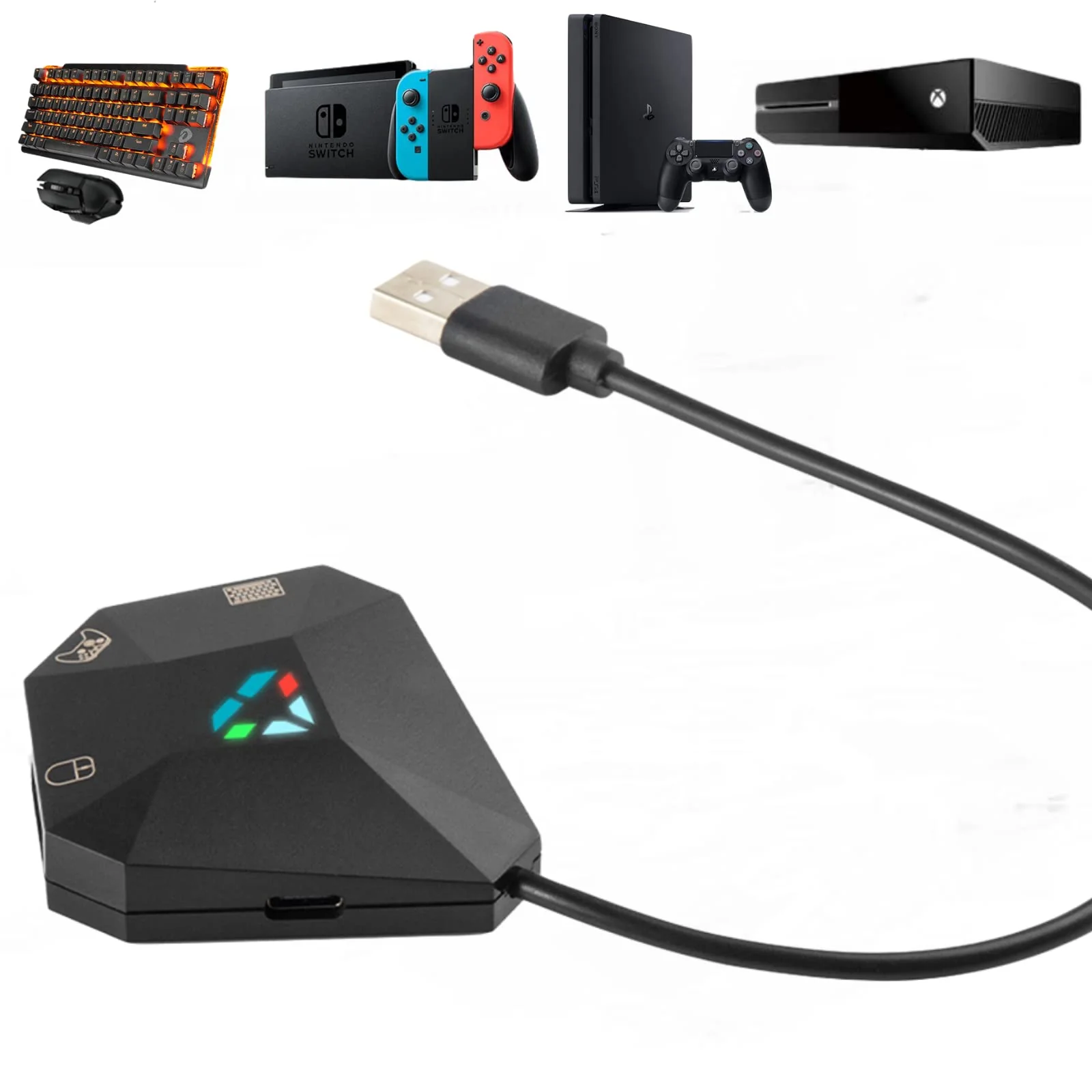 Wired Keyboard and Mouse Adapter for Nintendo Switch/PS4/PS3/Xbox One/Xbox 360 Host Series & for Nintendo Switch Console, Mouse and Keyboard Converter Support Custom Mapping & Reset Button Function