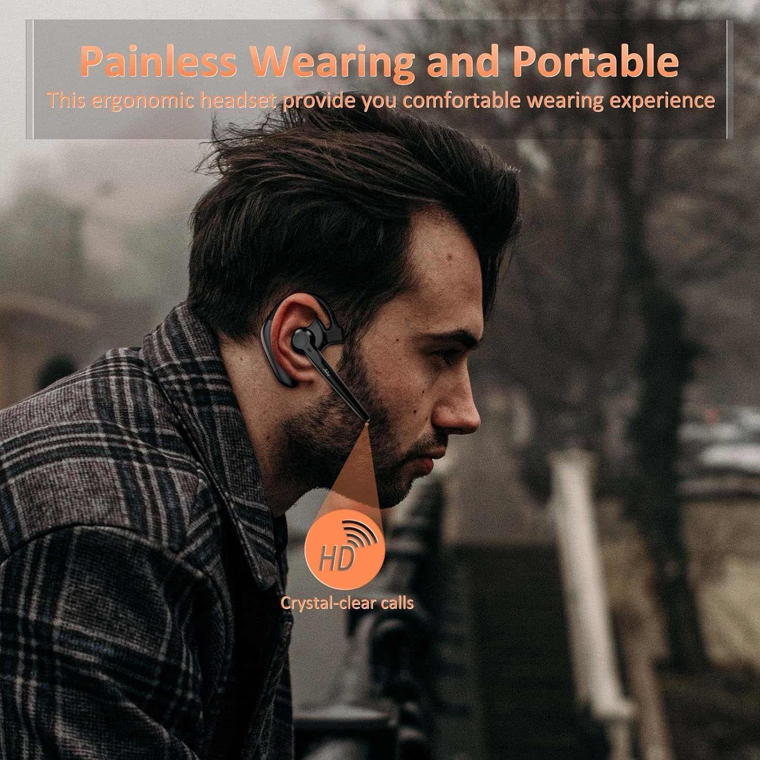 Wireless Bluetooth Headset with Microphone 30 Hrs Talking Time V5.3 Auriculares Bluetooth Earpiece,AI Noise Cancelling Bluetooth Earphones for Trucker Office Home Black - Image 3