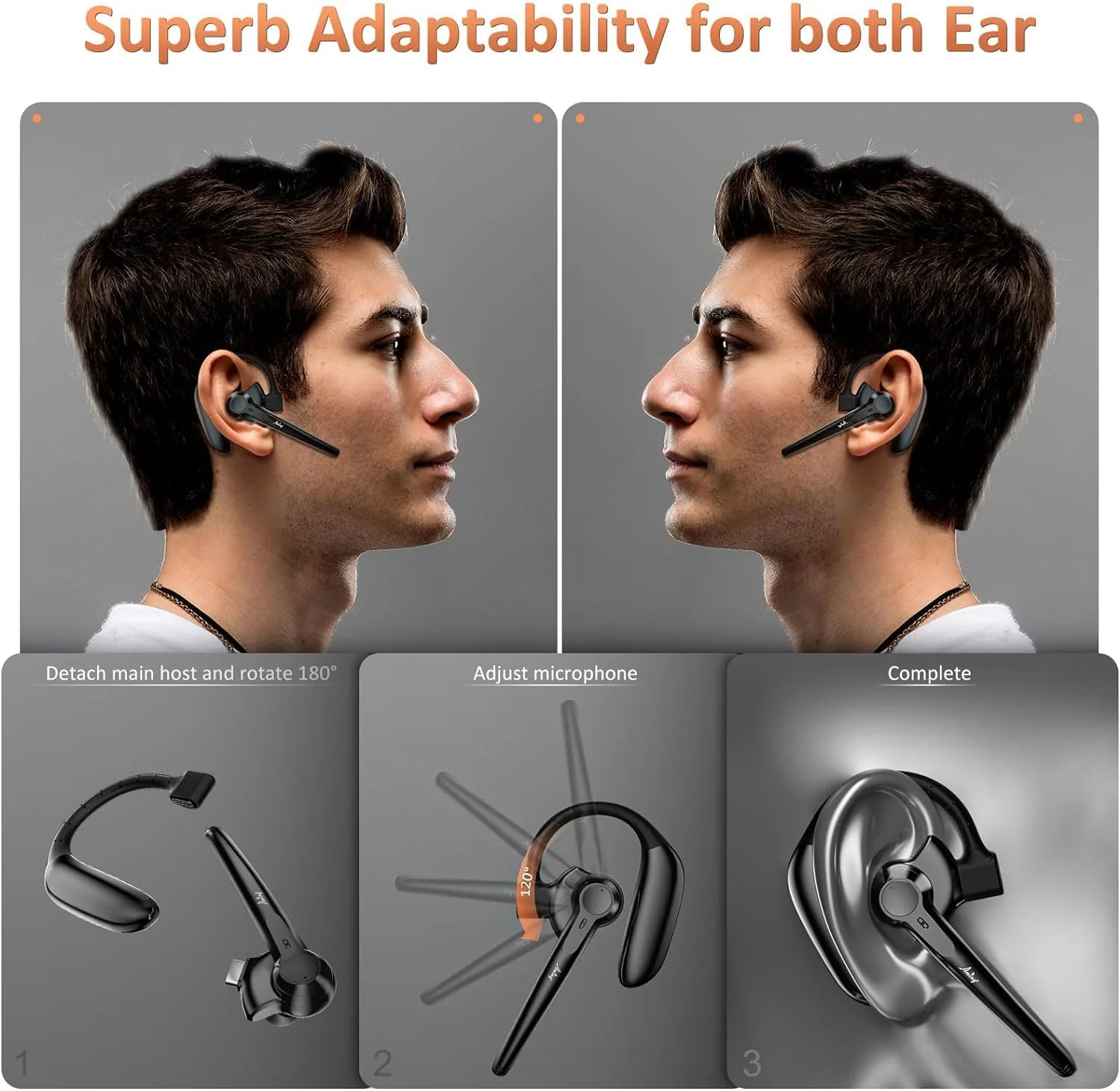 Wireless Bluetooth Headset with Microphone 30 Hrs Talking Time V5.3 Auriculares Bluetooth Earpiece,AI Noise Cancelling Bluetooth Earphones for Trucker Office Home Black - Image 4