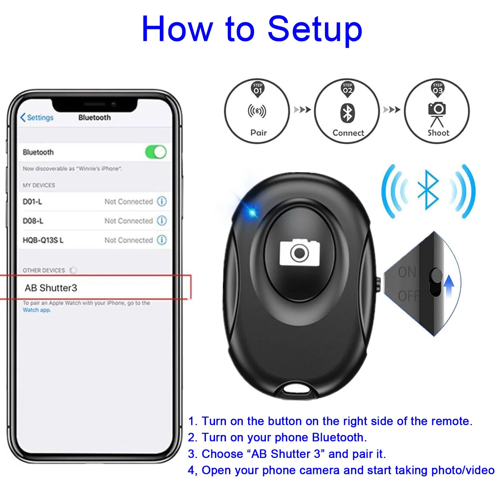 Wireless Camera Shutter Clicker | Camera Shutter Remote Control for iPhone & Android Smartphones | Wireless Remote Control Selfie Button - Includes Wrist Strap, Black - Image 4