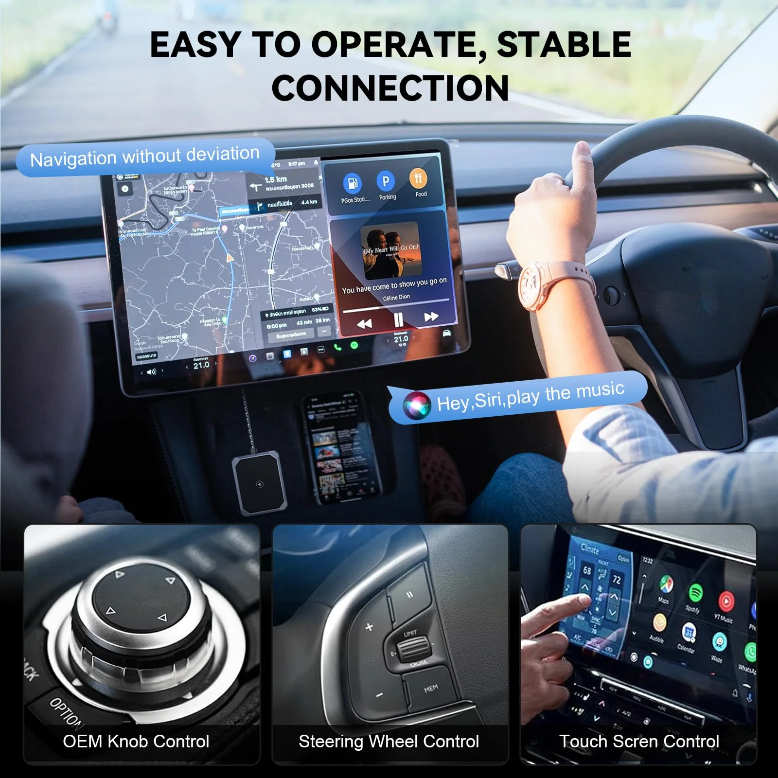 Wireless CarPlay Adapter, Converts Wired to Wireless Carplay Plug & Play Dongle Wireless Control for iPhone 8 or Above & OEM Wired CarPlay Cars - Image 4