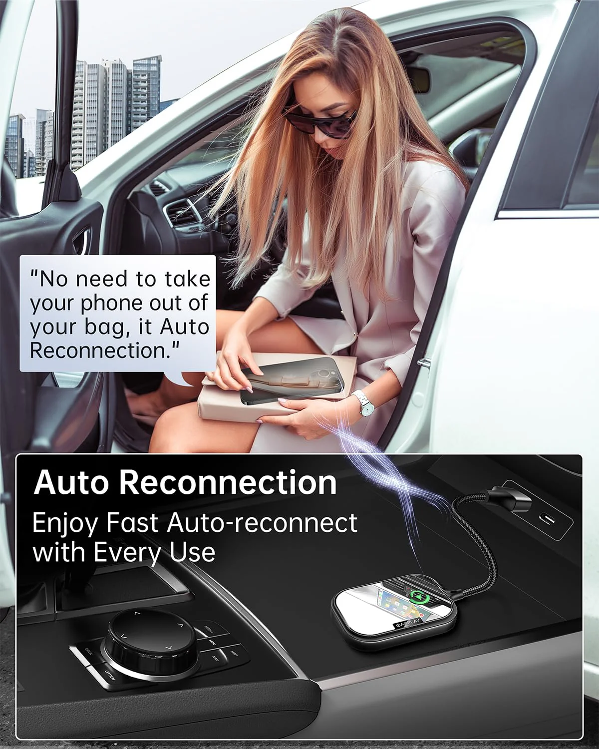 Wireless CarPlay Adapter for Apple iPhone, Converts Factory Wired CarPlay to Wireless CarPlay 2024 Upgrade Plug & Play Auto Connect Fast Easy Use for Cars from 2017 & iPhone iOS Black - Image 5